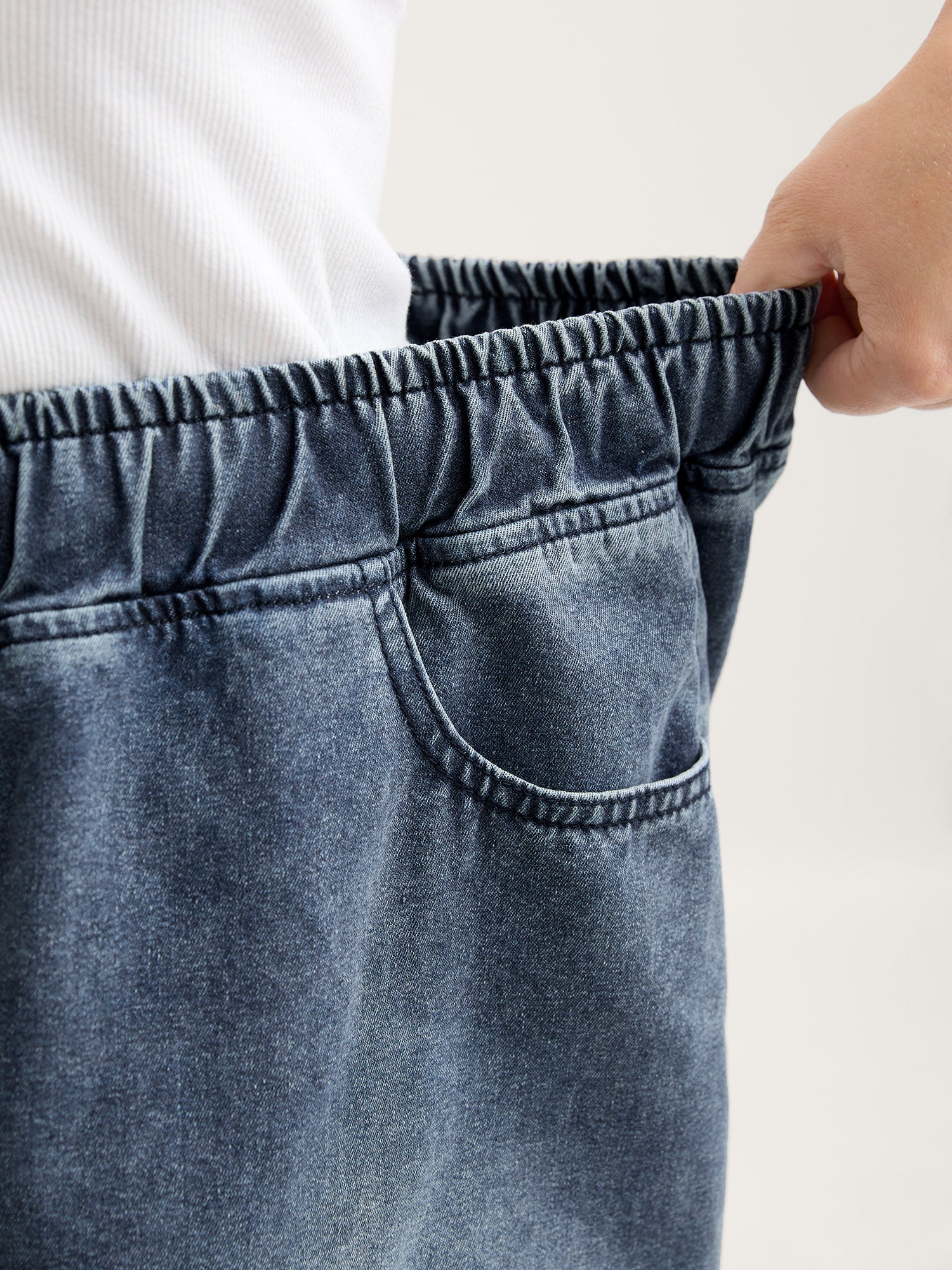 Elastic Band A-Line Denim Skirt - Image 3
