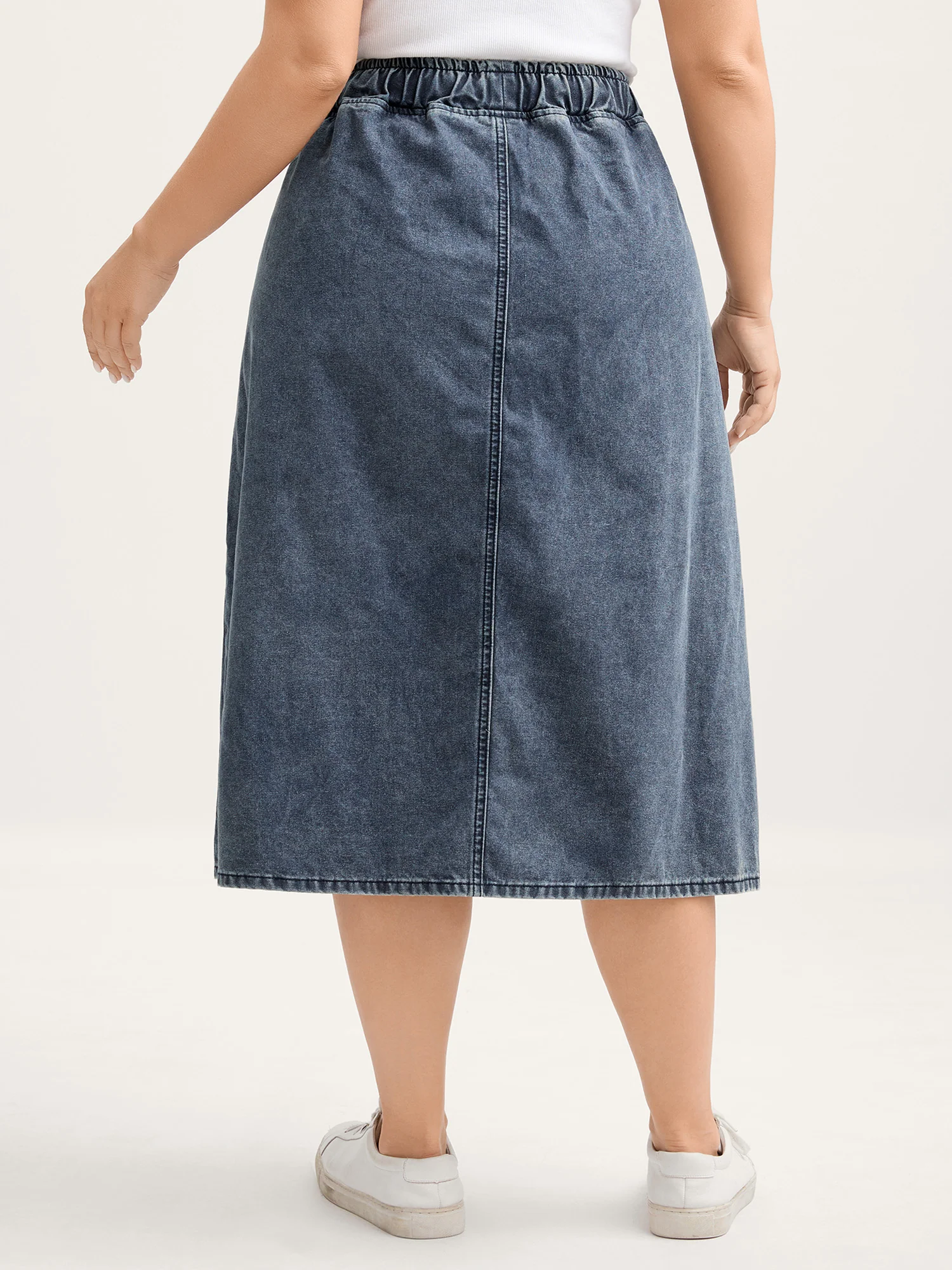 Elastic Band A-Line Denim Skirt - Image 4