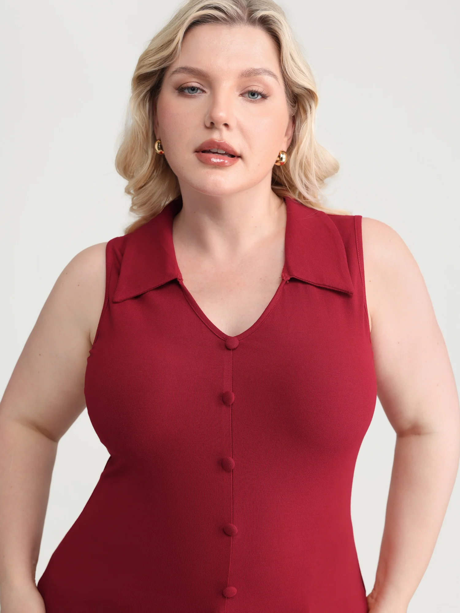 Elastic Button Detail Fitted Tank Top - Image 2