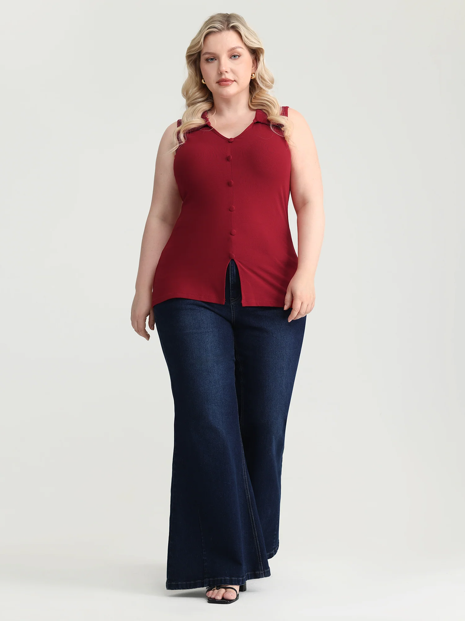 Elastic Button Detail Fitted Tank Top - Image 3