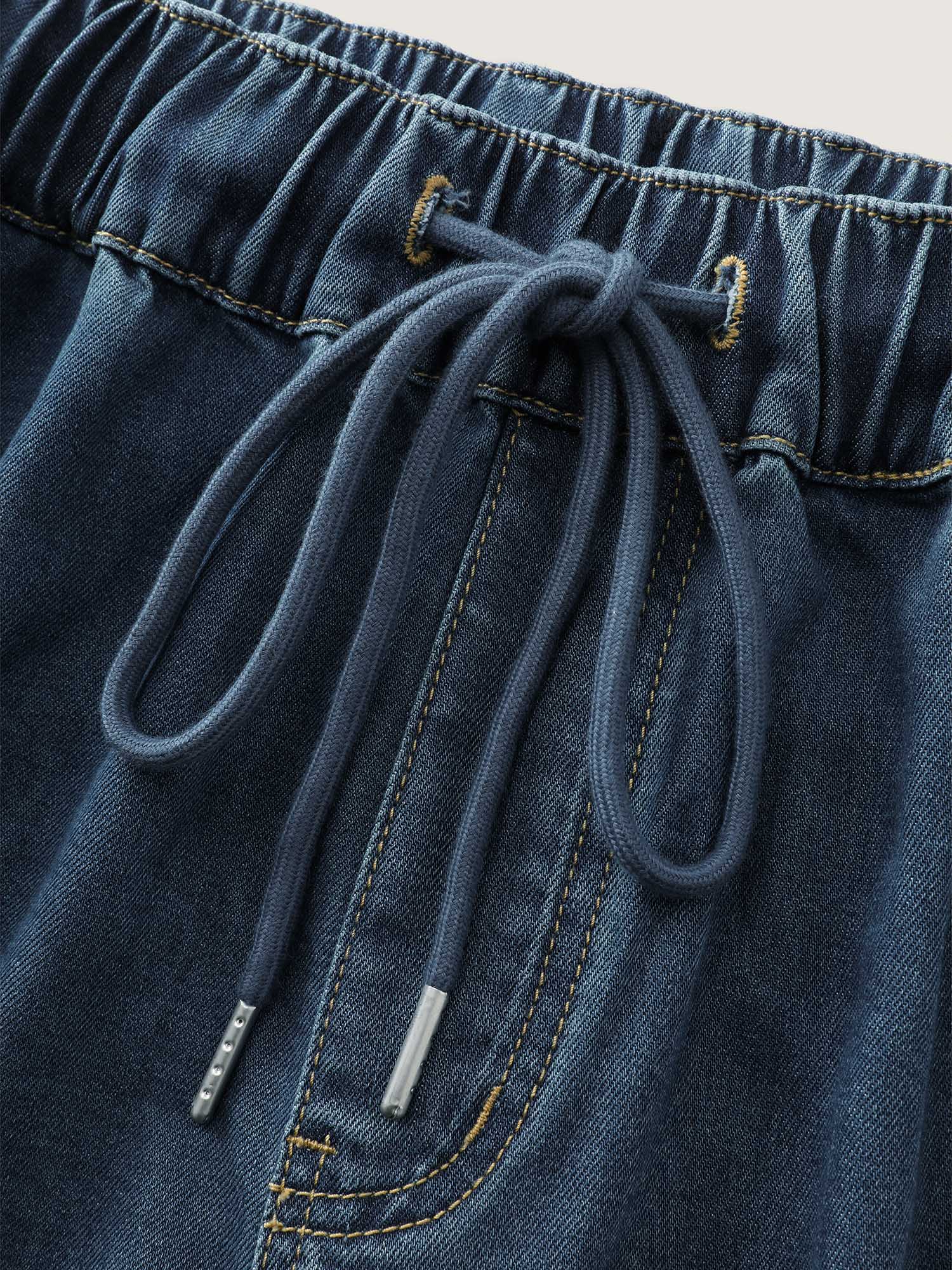 Elastic Drawstring Waistband Wide-Leg Jeans - Image 7