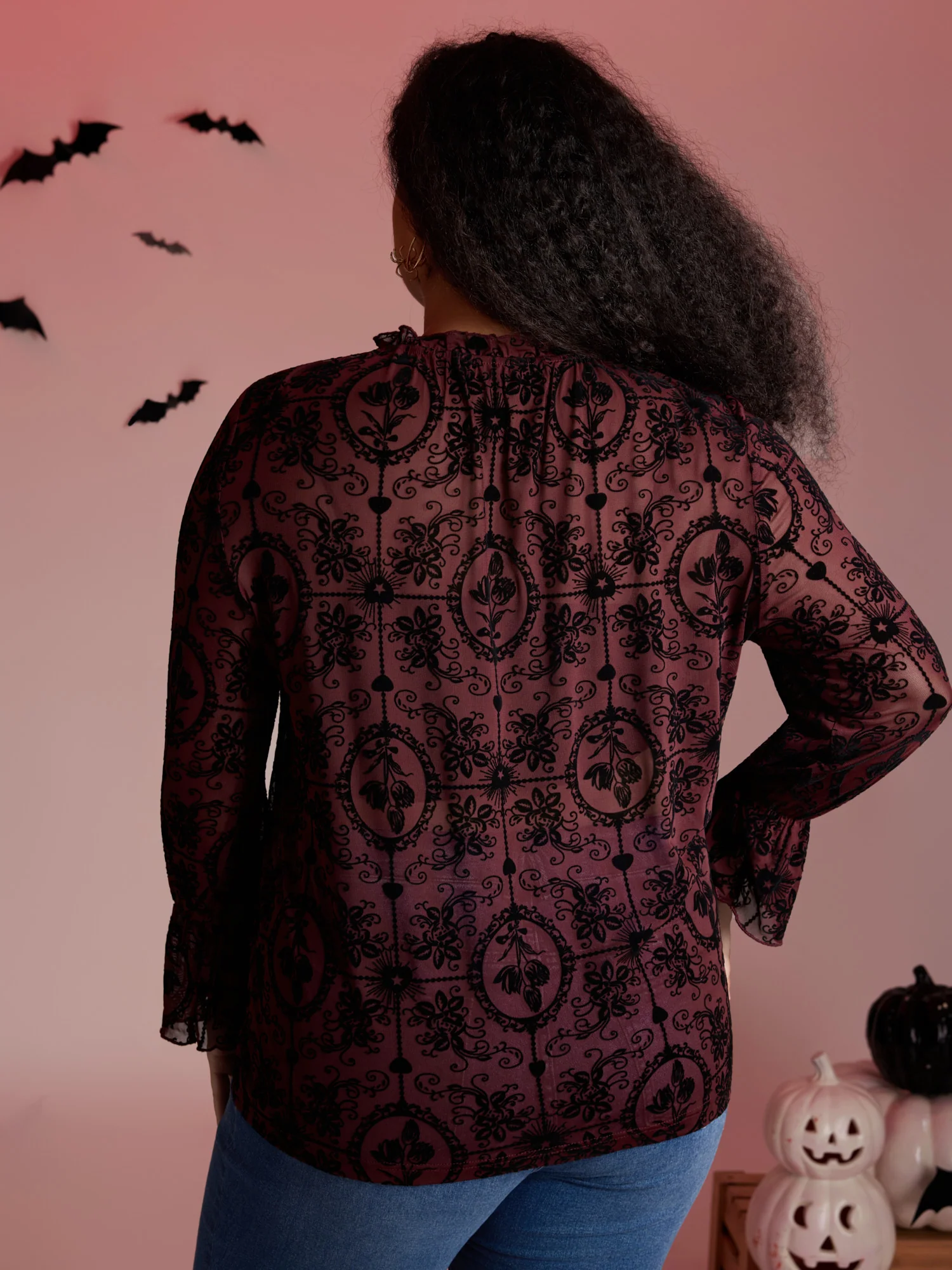 Elastic Flocked Mesh Blouse - Image 4