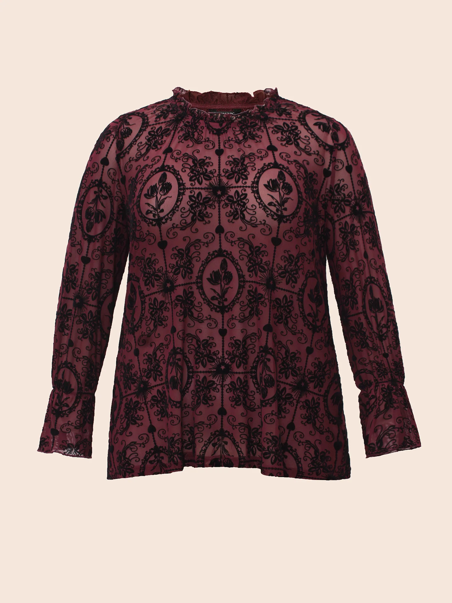 Elastic Flocked Mesh Blouse - Image 7