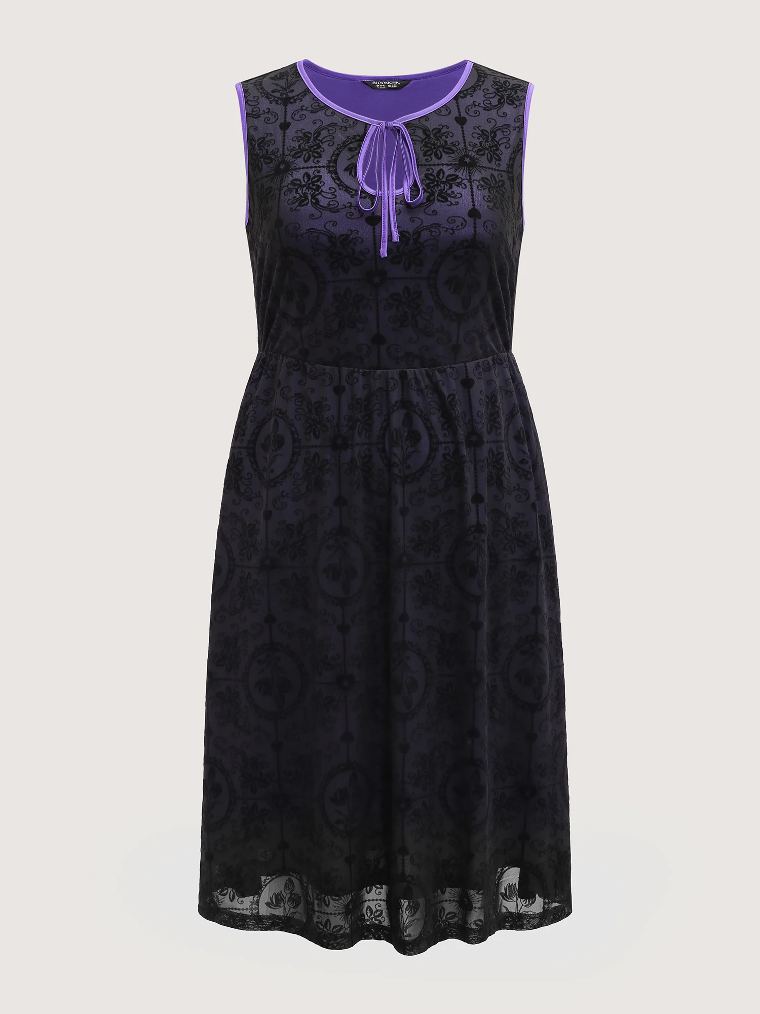 Elastic Flocked Mesh Contrast Lined Midi Dress - Image 7