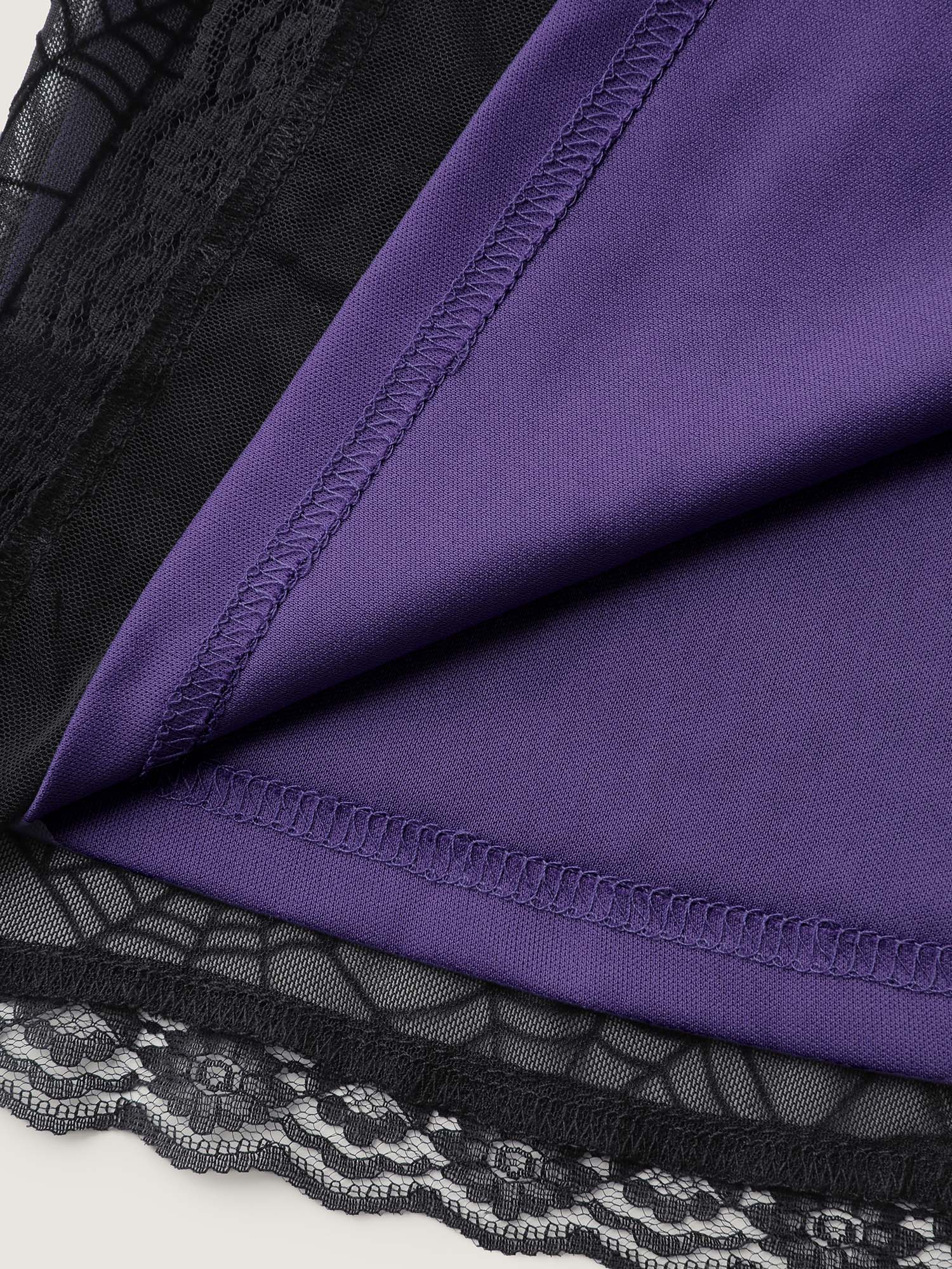 Elastic Flocked Mesh Spiderweb Print Nightgown - Image 6