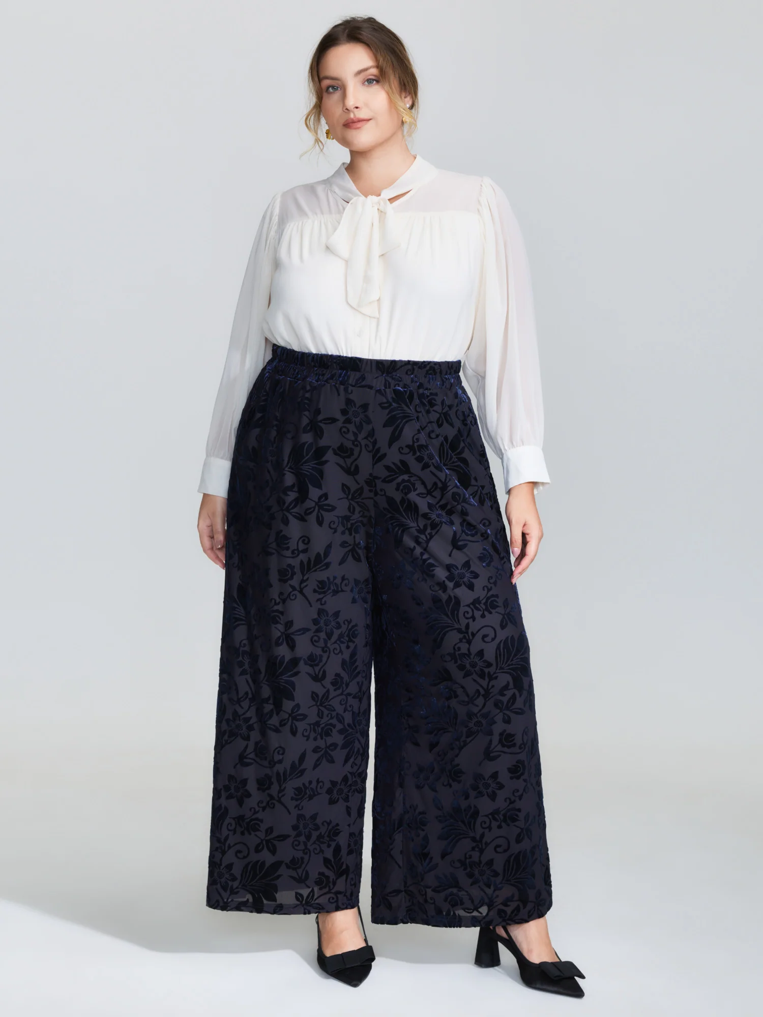Elastic Flocked Stretchy Waist Sheer Pants - Image 2