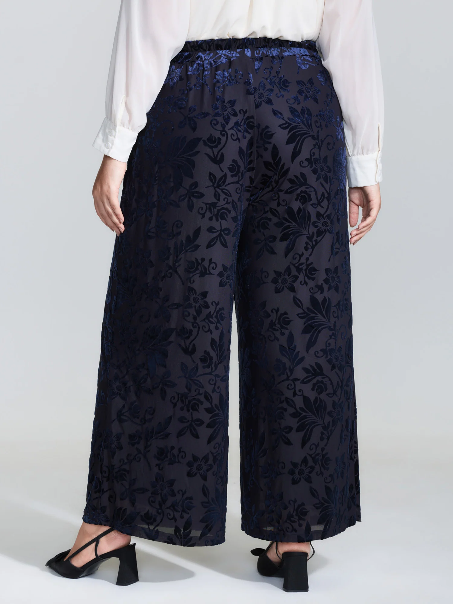 Elastic Flocked Stretchy Waist Sheer Pants - Image 5