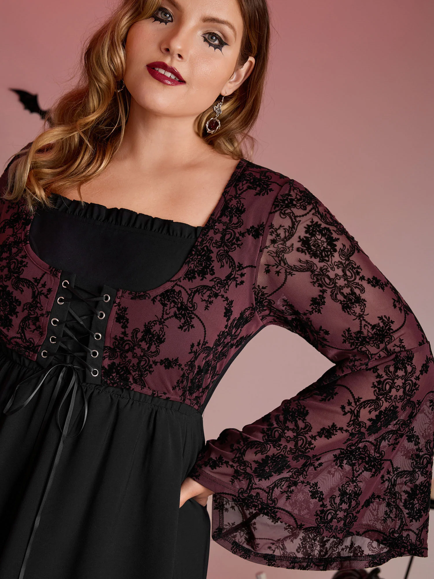 Elastic Mesh Corset-Like Ties Midi Dress - Image 2