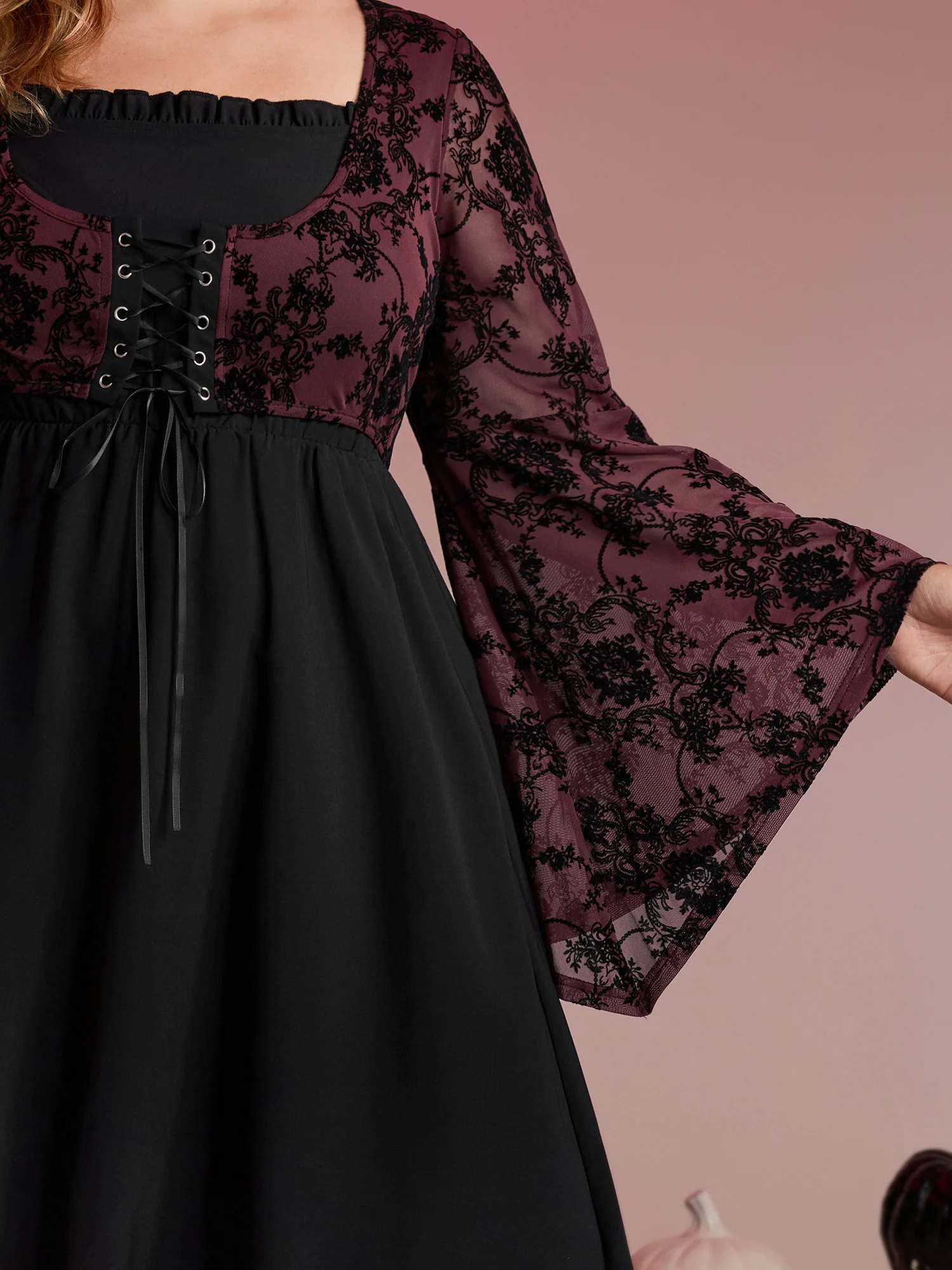 Elastic Mesh Corset-Like Ties Midi Dress - Image 3