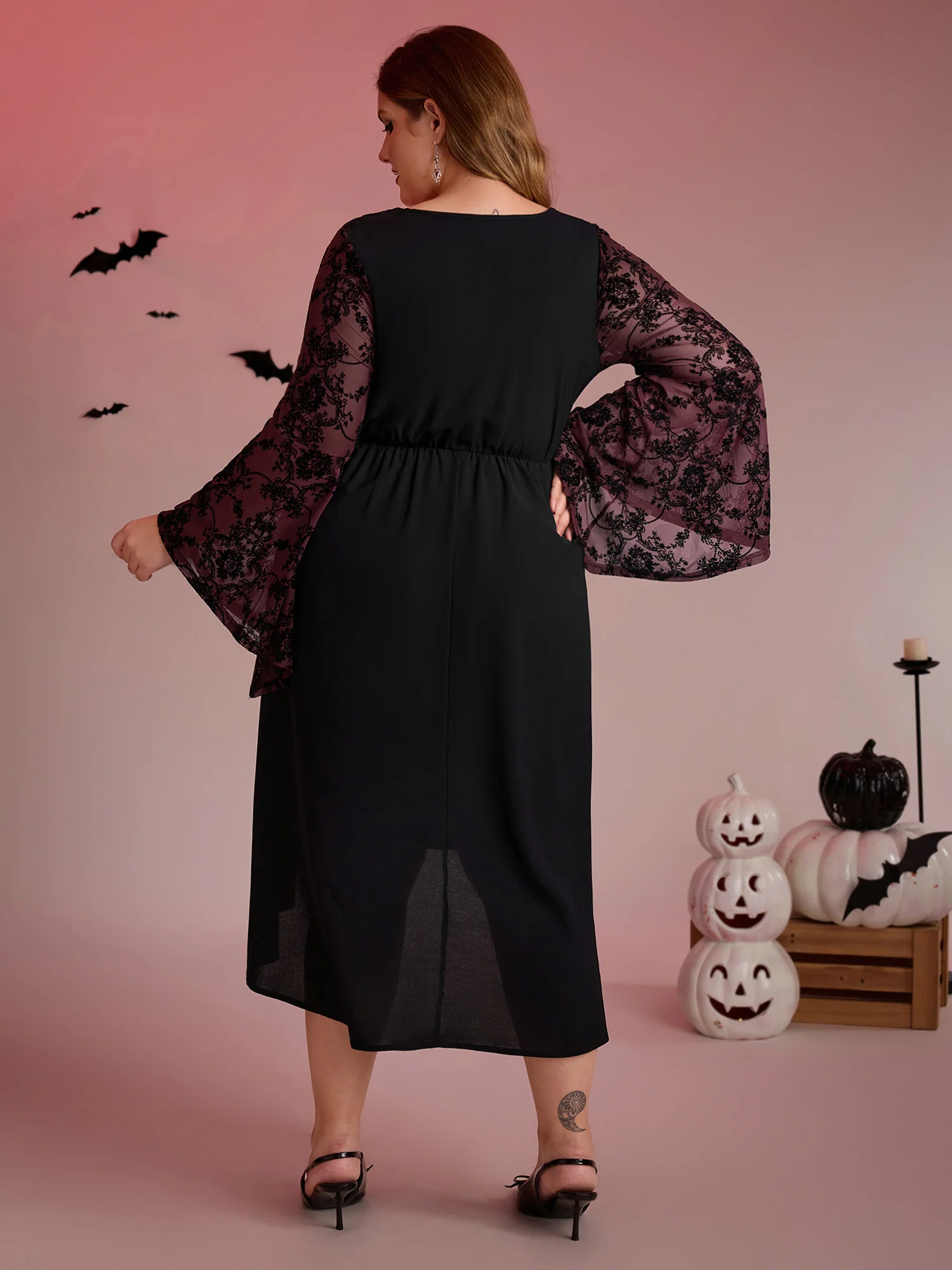 Elastic Mesh Corset-Like Ties Midi Dress - Image 5