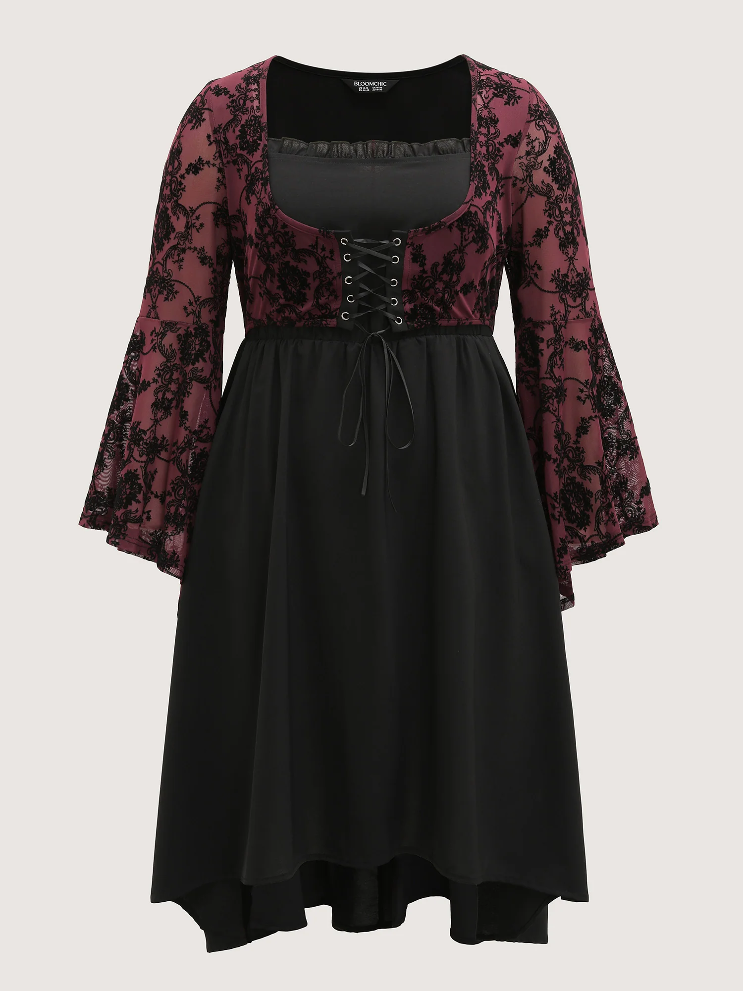 Elastic Mesh Corset-Like Ties Midi Dress - Image 8