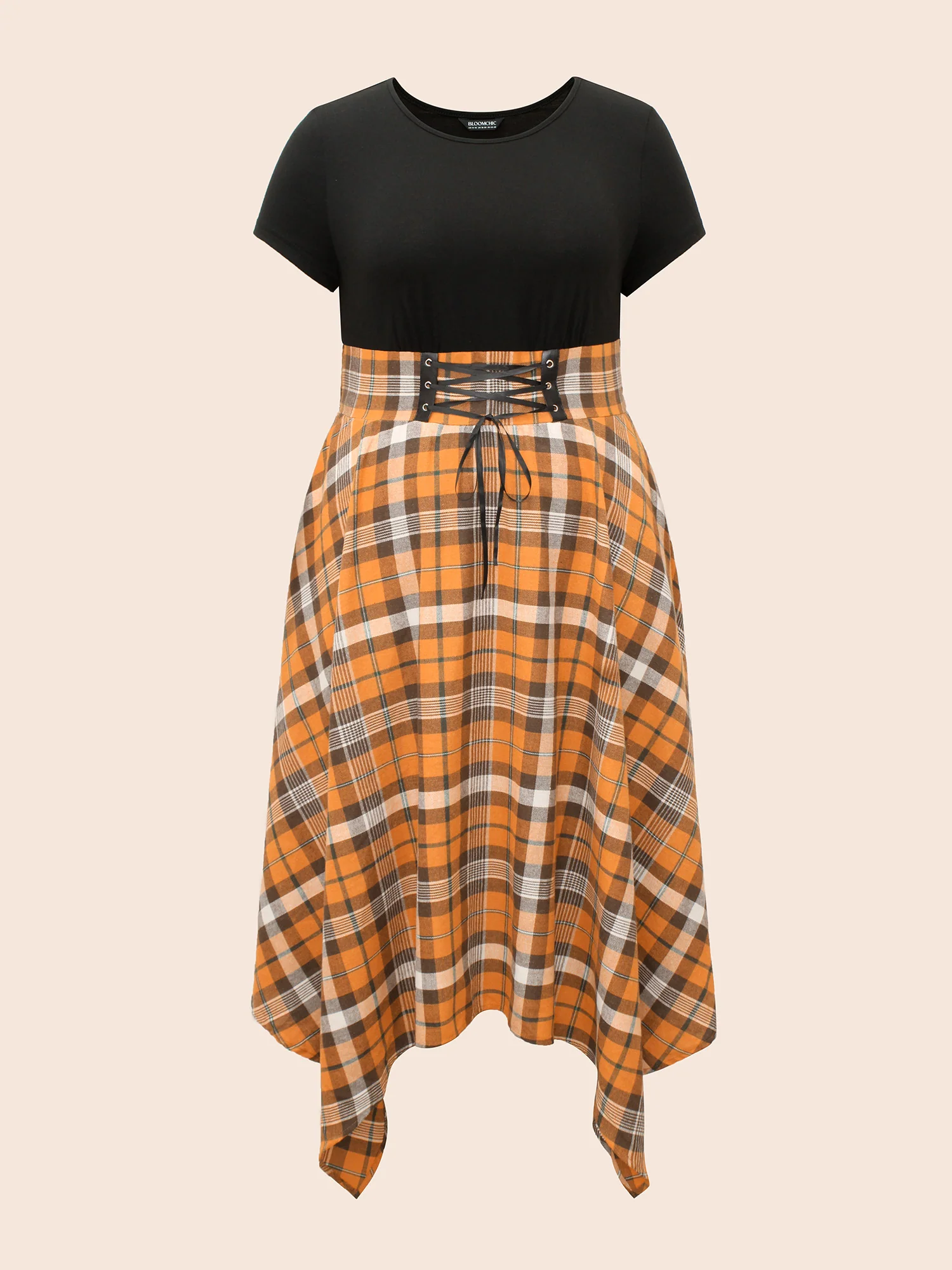 Elastic Plaid Asymmetrical Hem Dress - Image 10