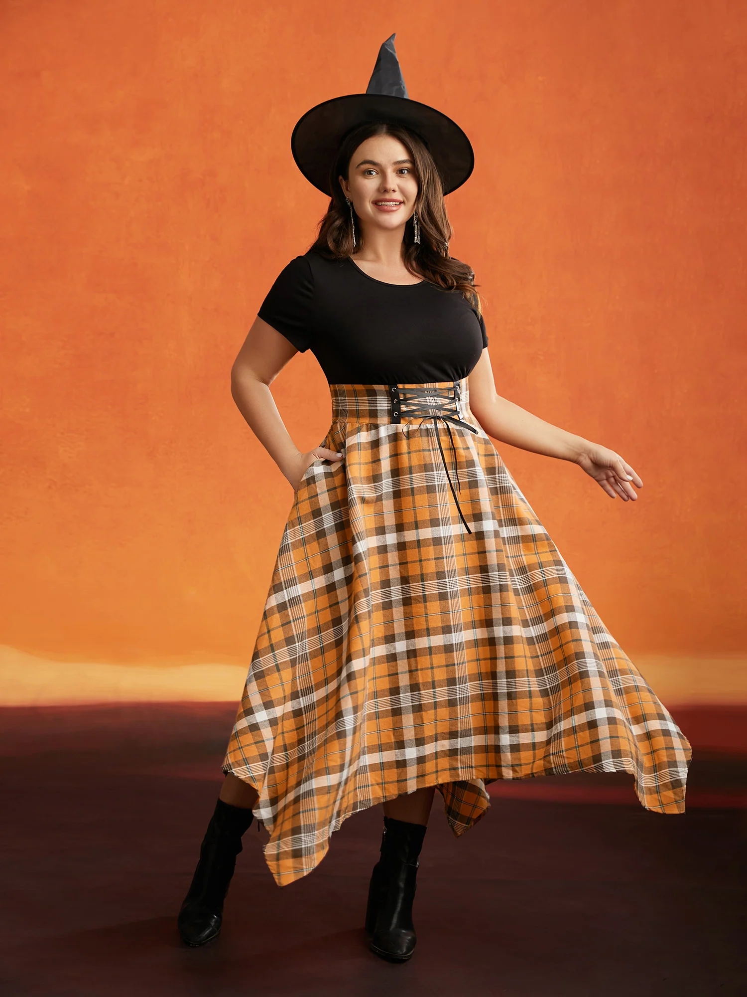 Elastic Plaid Asymmetrical Hem Dress - Image 2