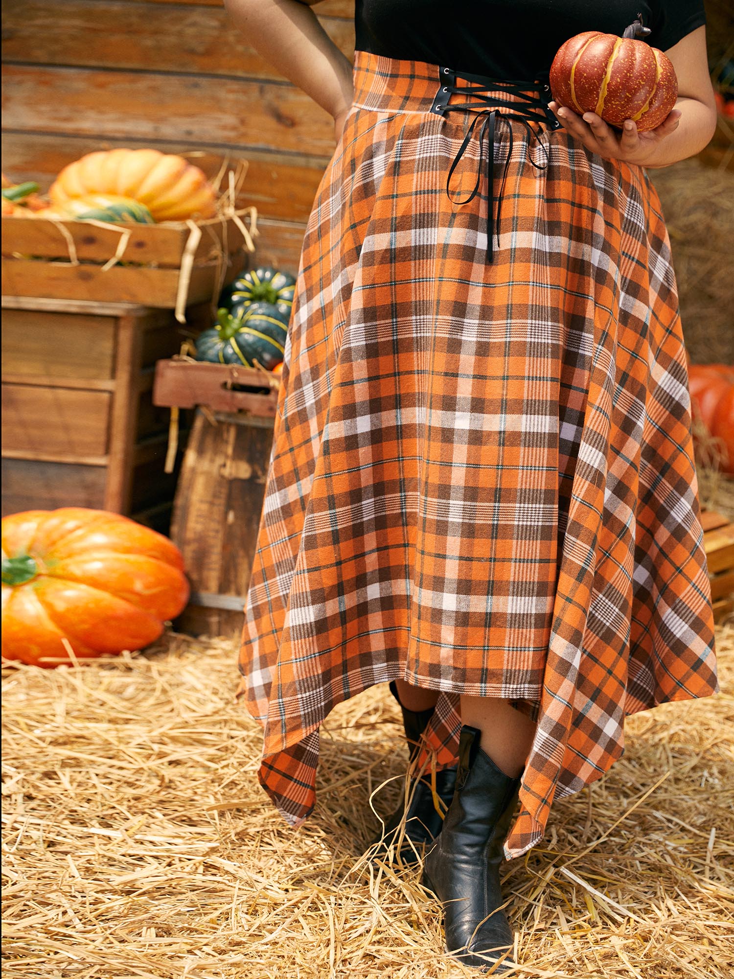 Elastic Plaid Asymmetrical Hem Dress - Image 6