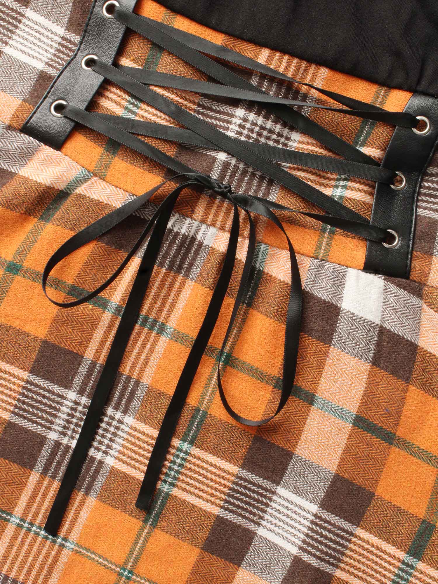 Elastic Plaid Asymmetrical Hem Dress - Image 9