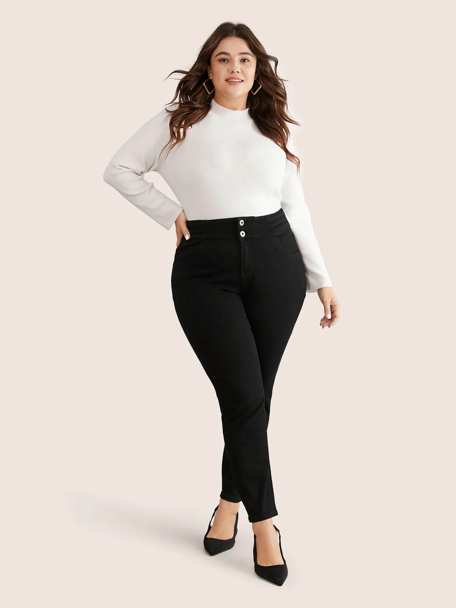 Black Wash Button Through Skinny Jeans - Image 3