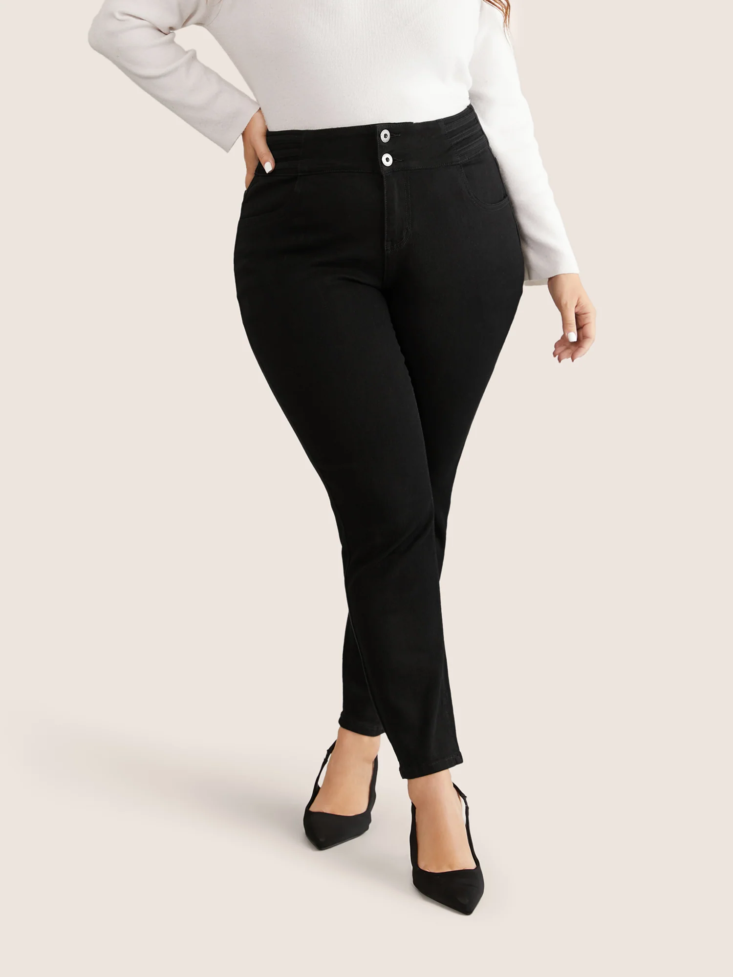 Black Wash Button Through Skinny Jeans - Image 4