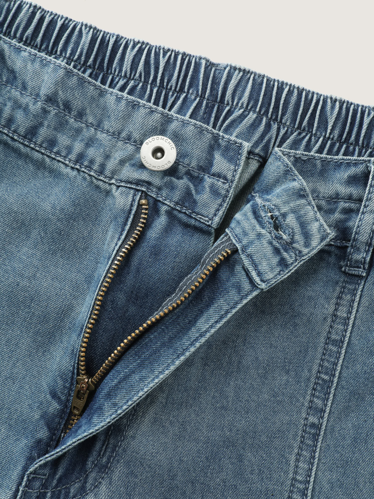 Elastic Waist Cuffed Medium Wash Jeans - Image 6