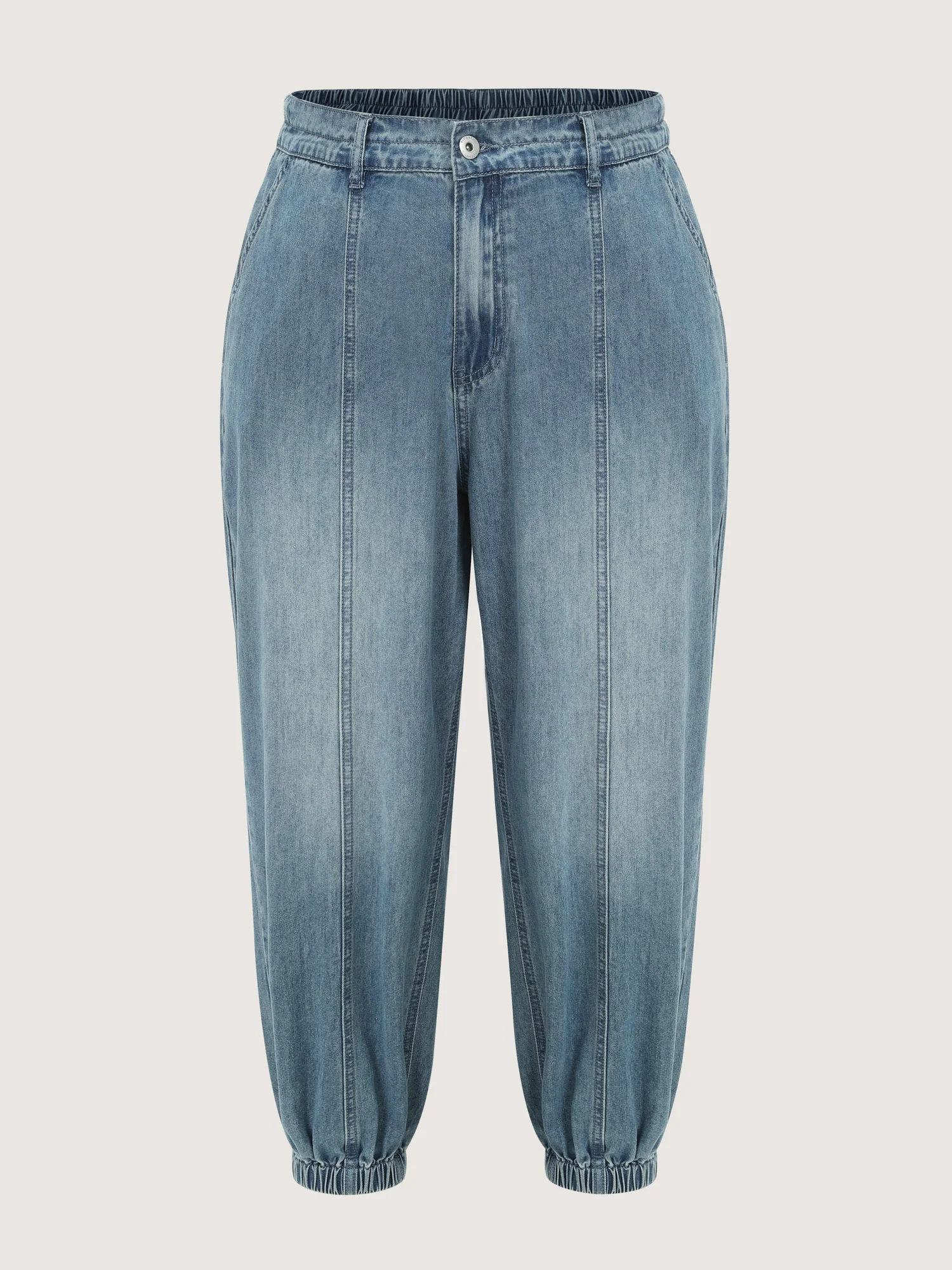Elastic Waist Cuffed Medium Wash Jeans - Image 8