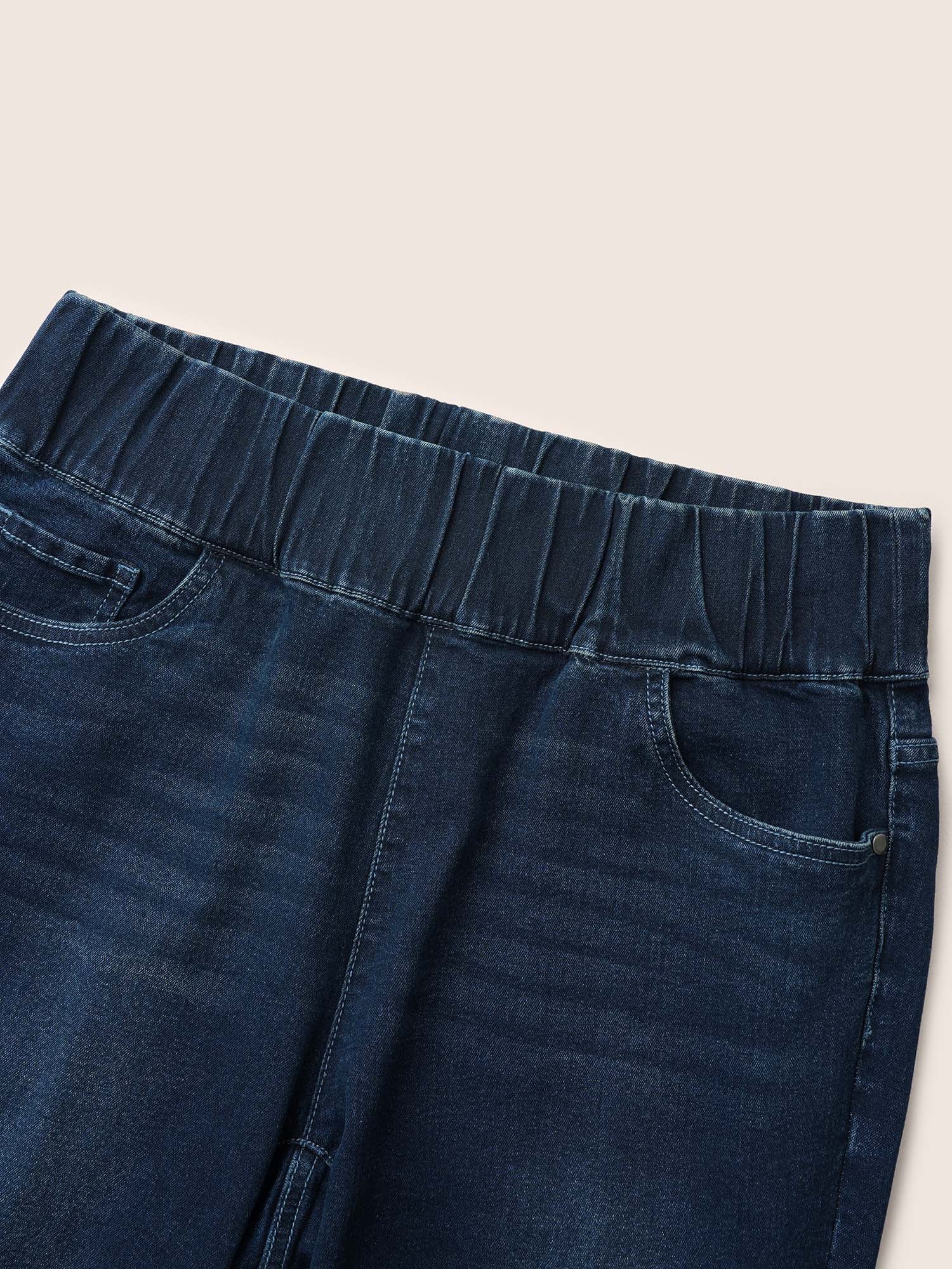 Elastic Waist Flare Leg Dark Wash Jeans - Image 5