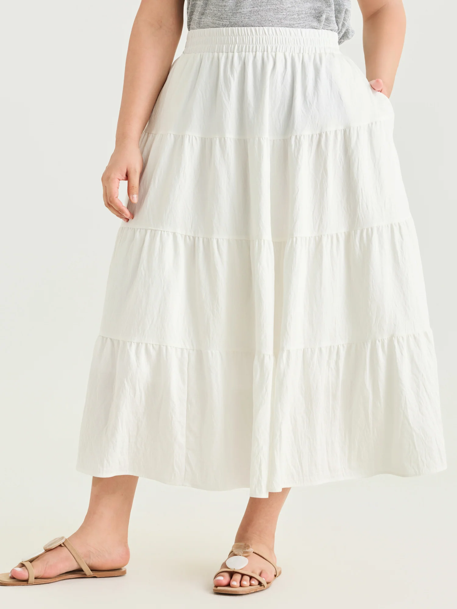 Elastic Waist Flowy Ruffle Layered Maxi Skirt - Image 2