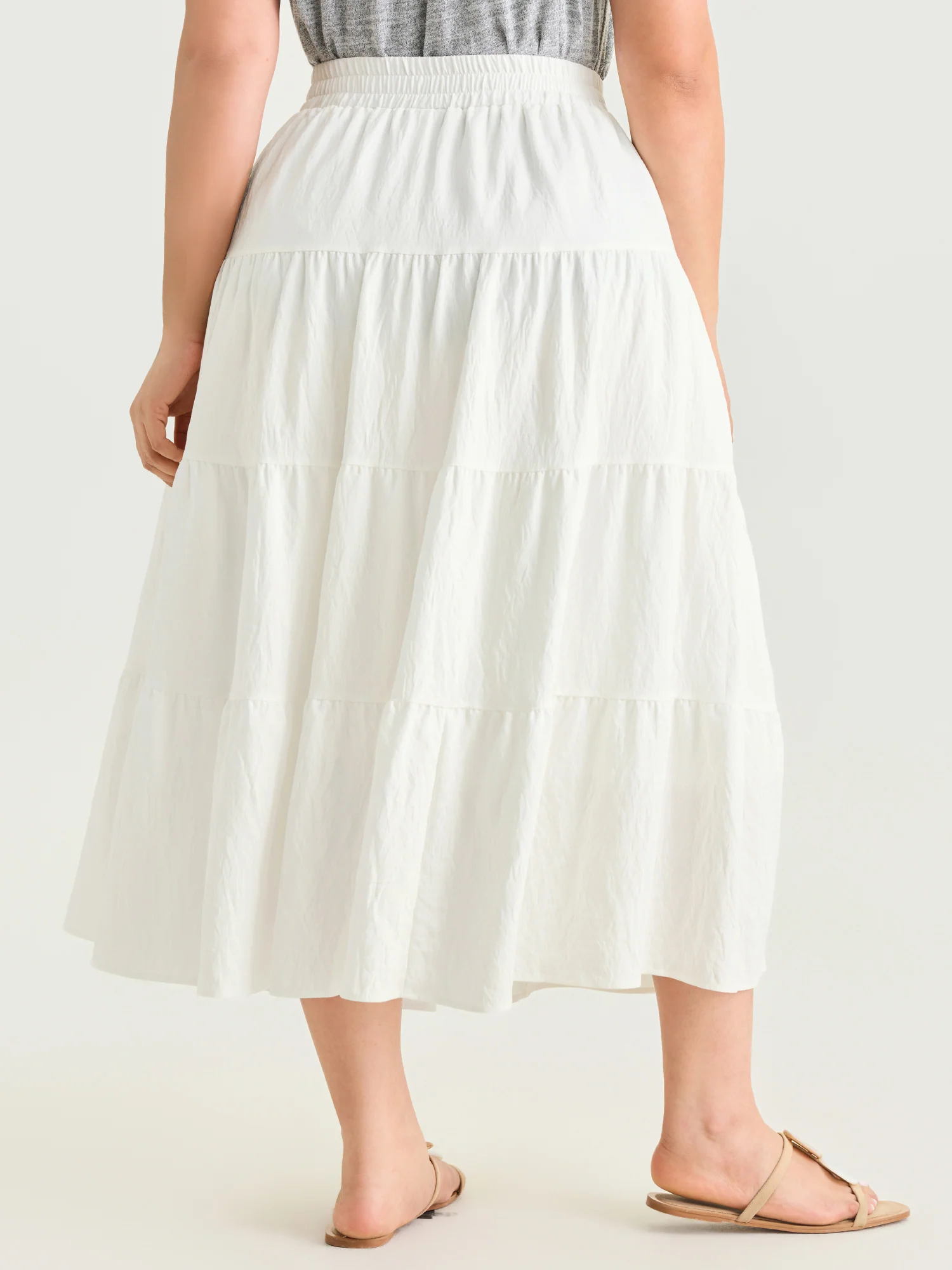 Elastic Waist Flowy Ruffle Layered Maxi Skirt - Image 5