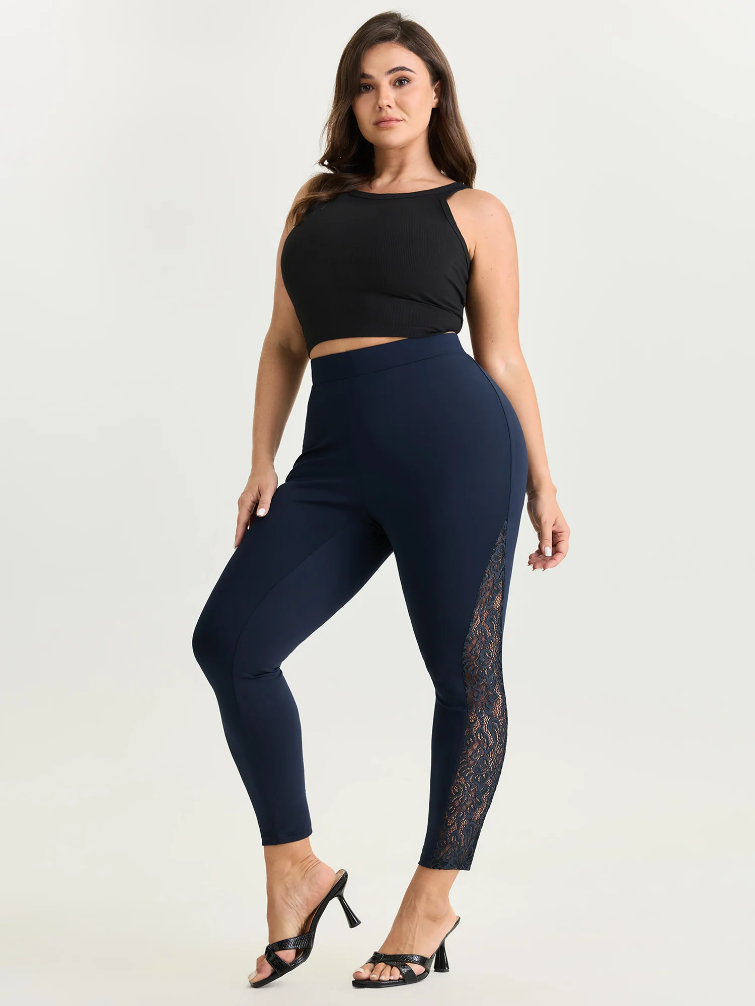 Elastic Waist Lace Trim Leggings