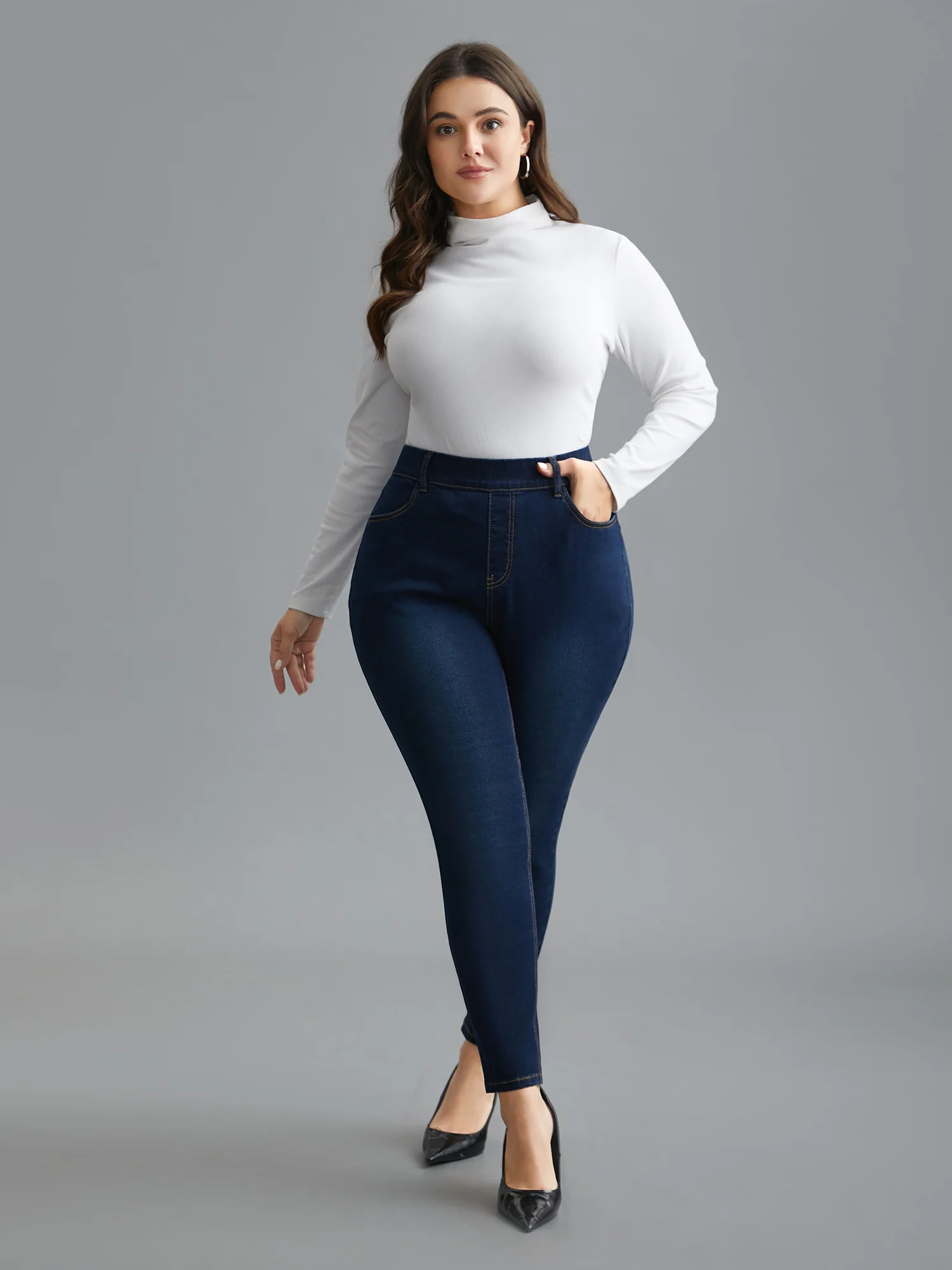 Elastic Waist Mid Rise Skinny Jeans - Image 4