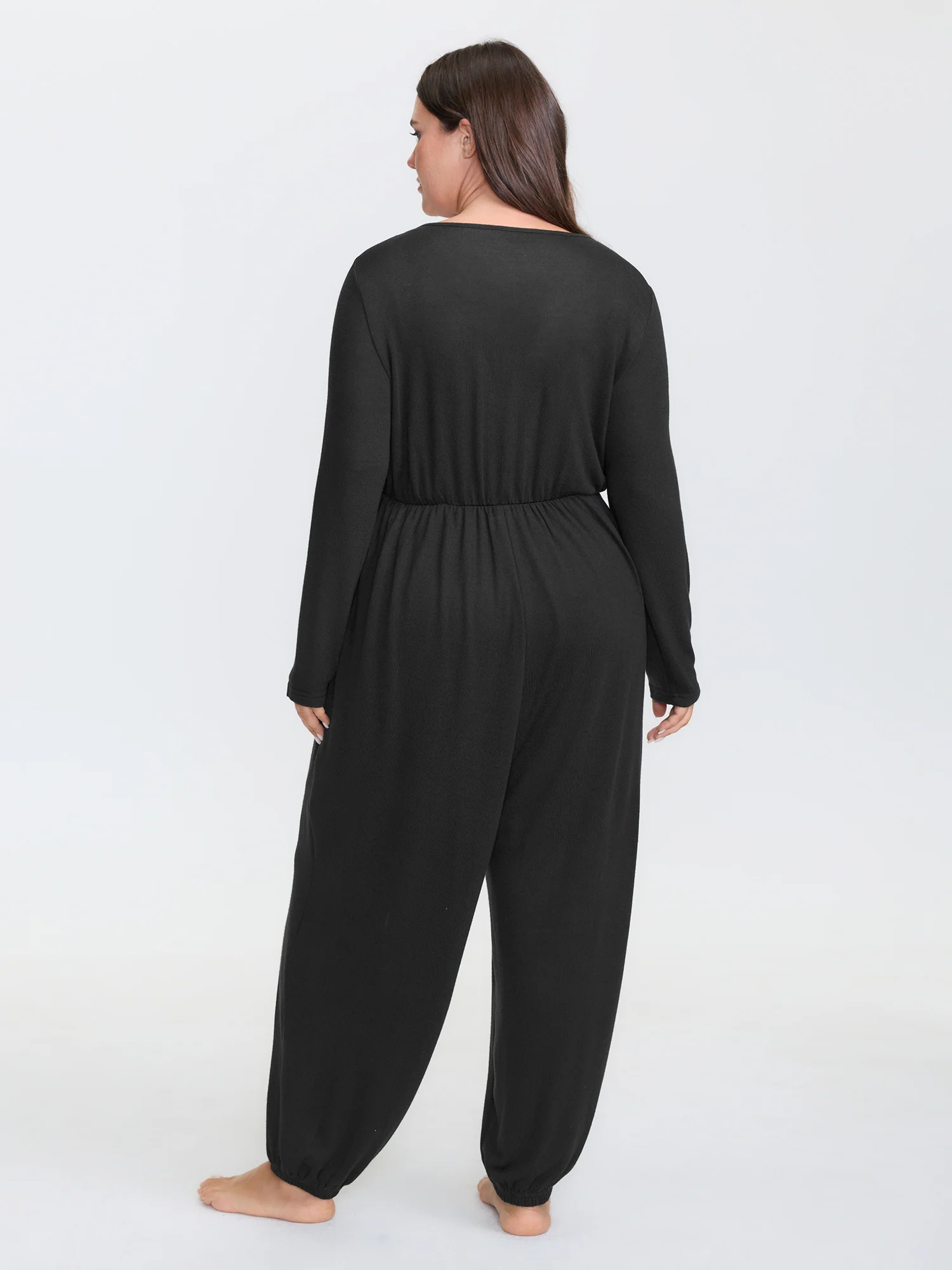 Elastic Waist Overlap Collar Lounge Jumpsuit - Image 10