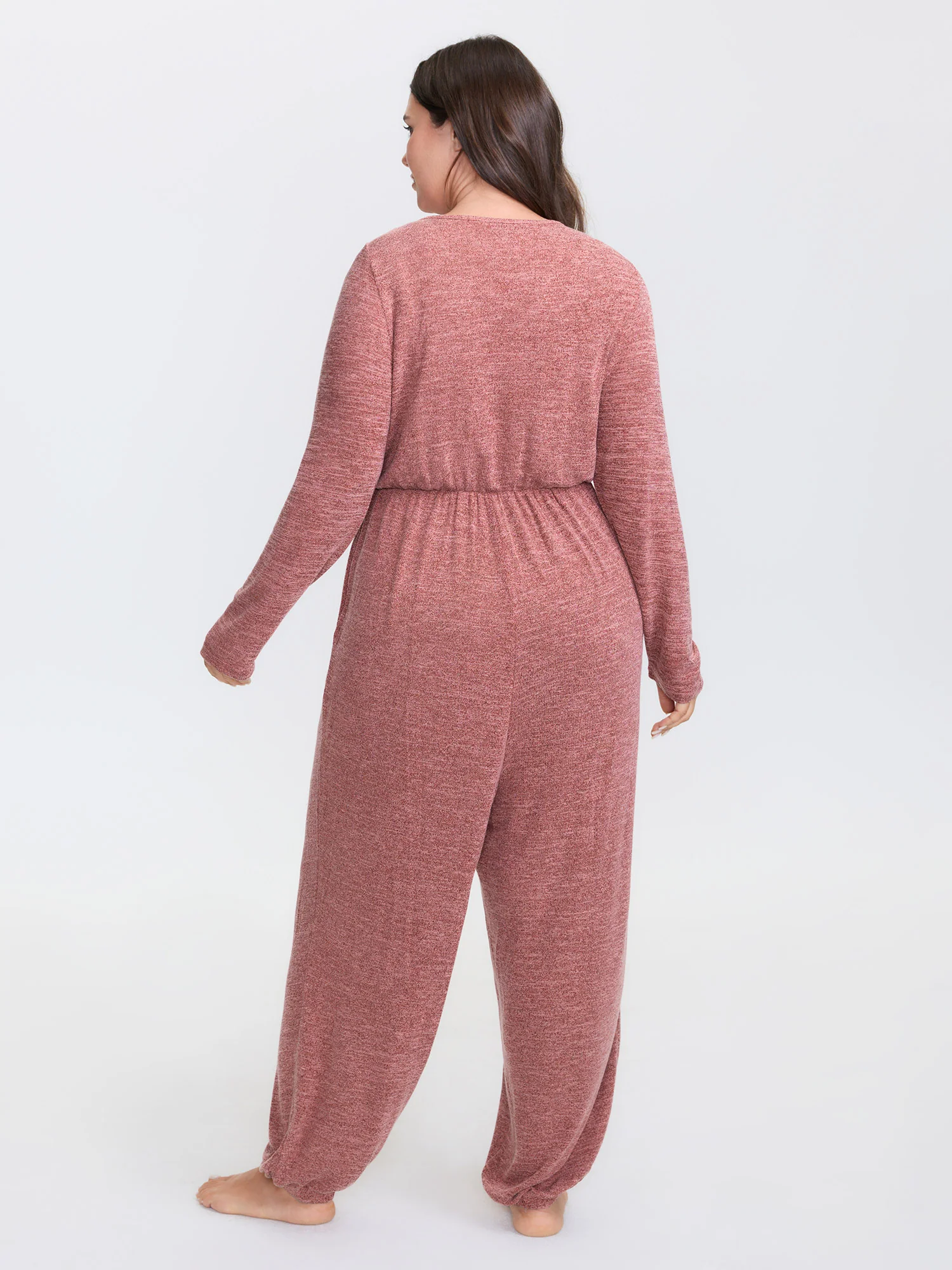 Elastic Waist Overlap Collar Lounge Jumpsuit - Image 15