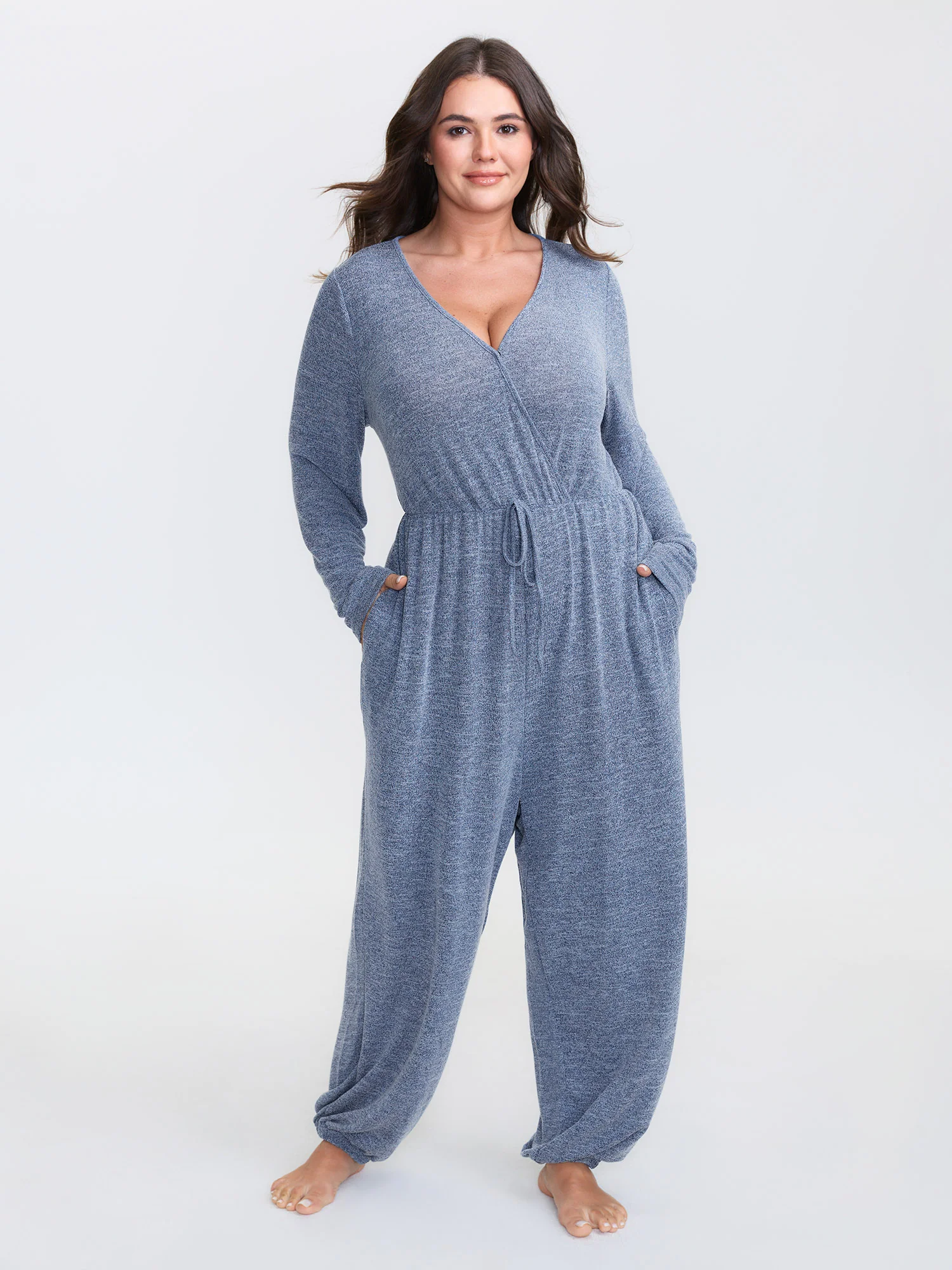 Elastic Waist Overlap Collar Lounge Jumpsuit - Image 18