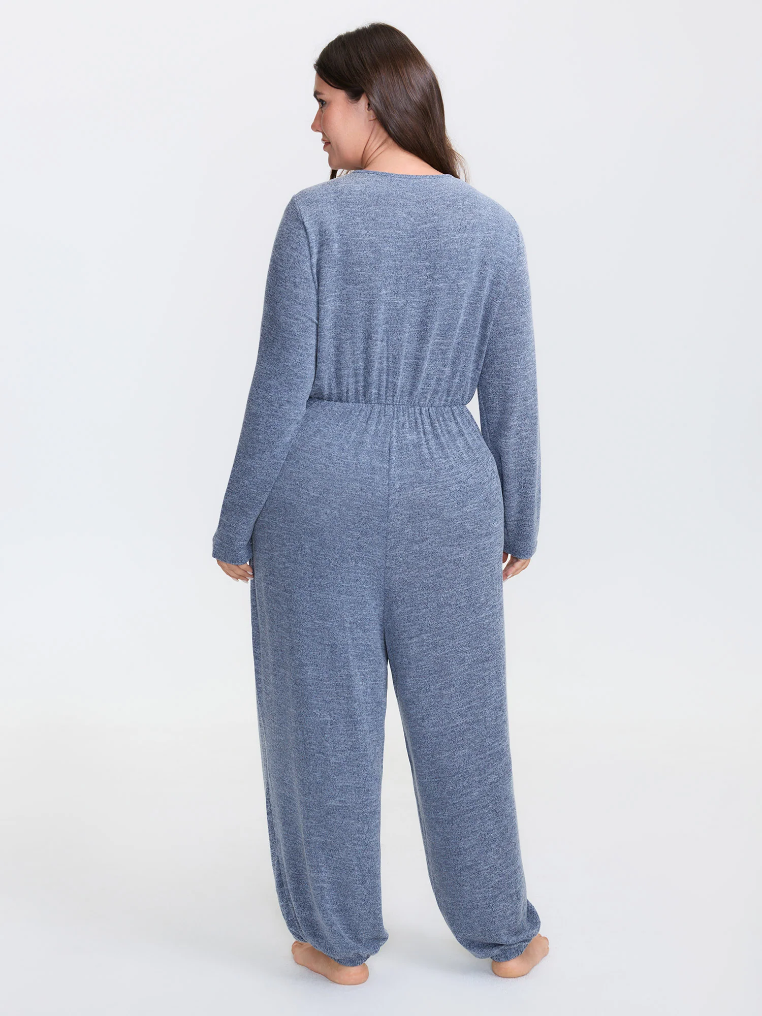Elastic Waist Overlap Collar Lounge Jumpsuit - Image 19