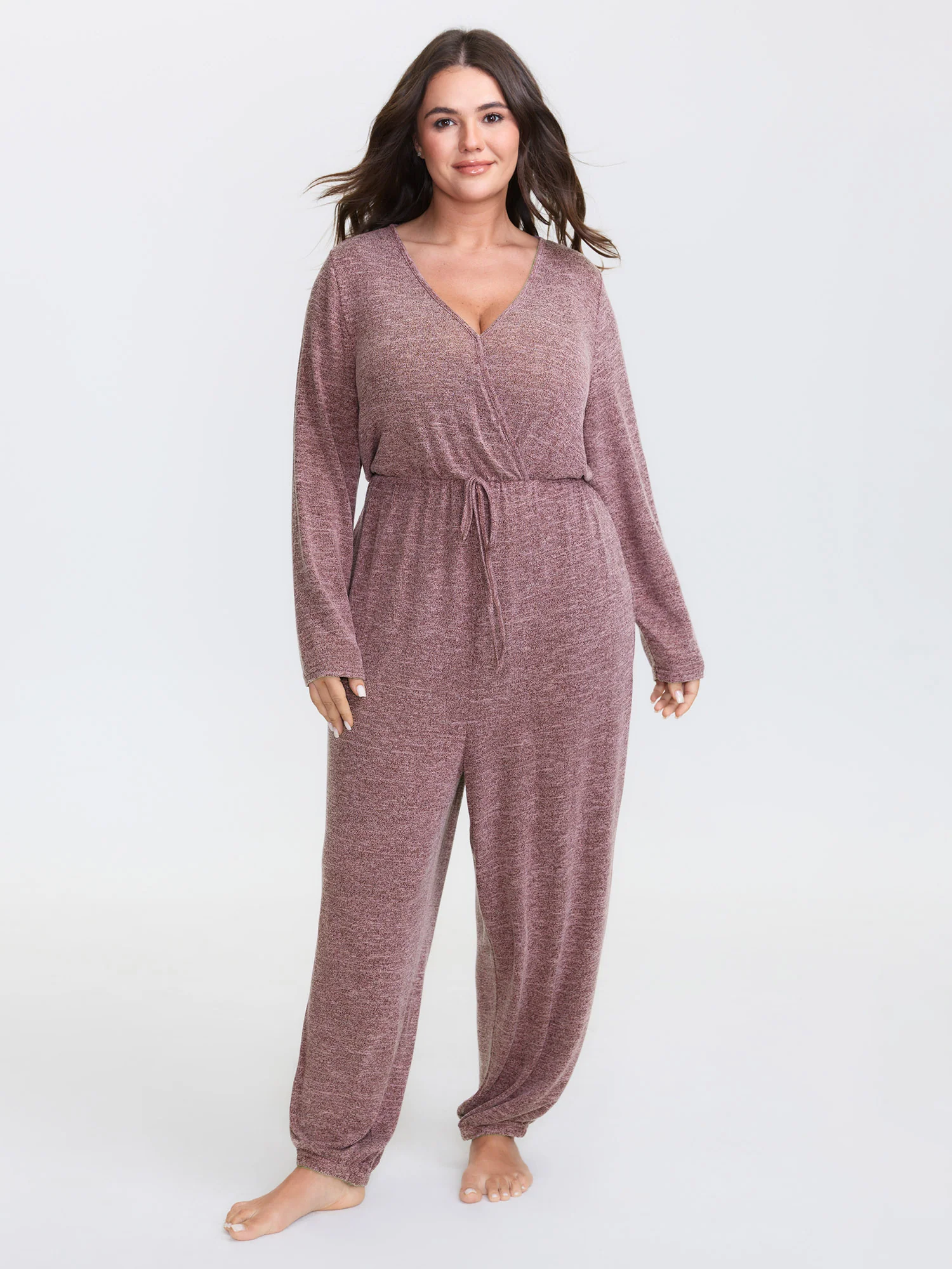 Elastic Waist Overlap Collar Lounge Jumpsuit - Image 20