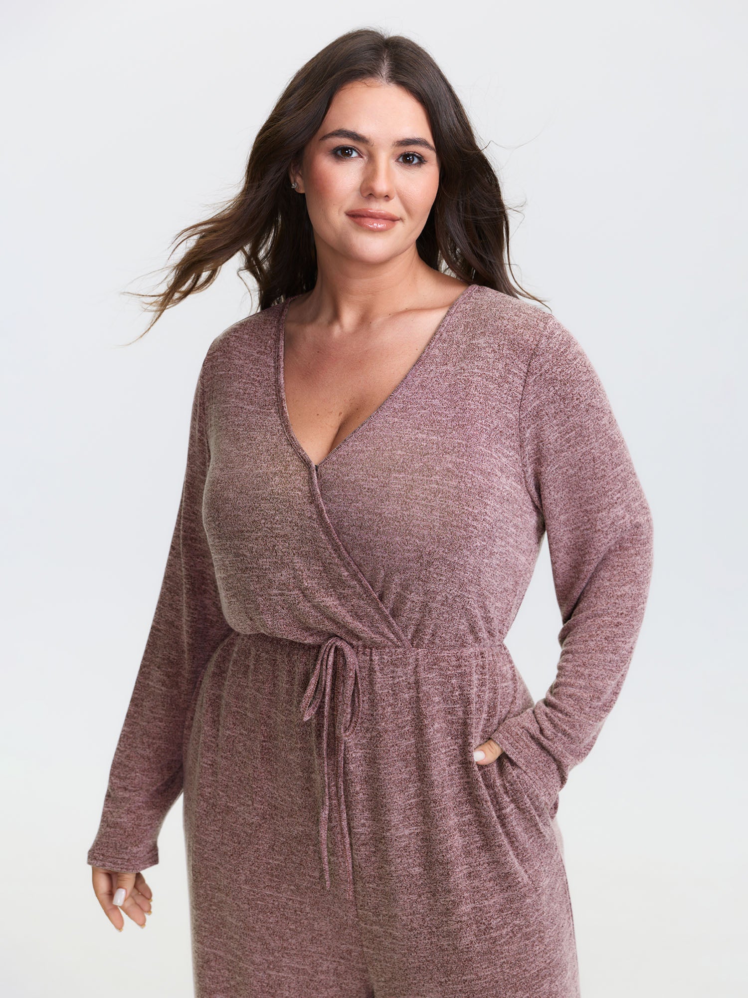 Elastic Waist Overlap Collar Lounge Jumpsuit - Image 21
