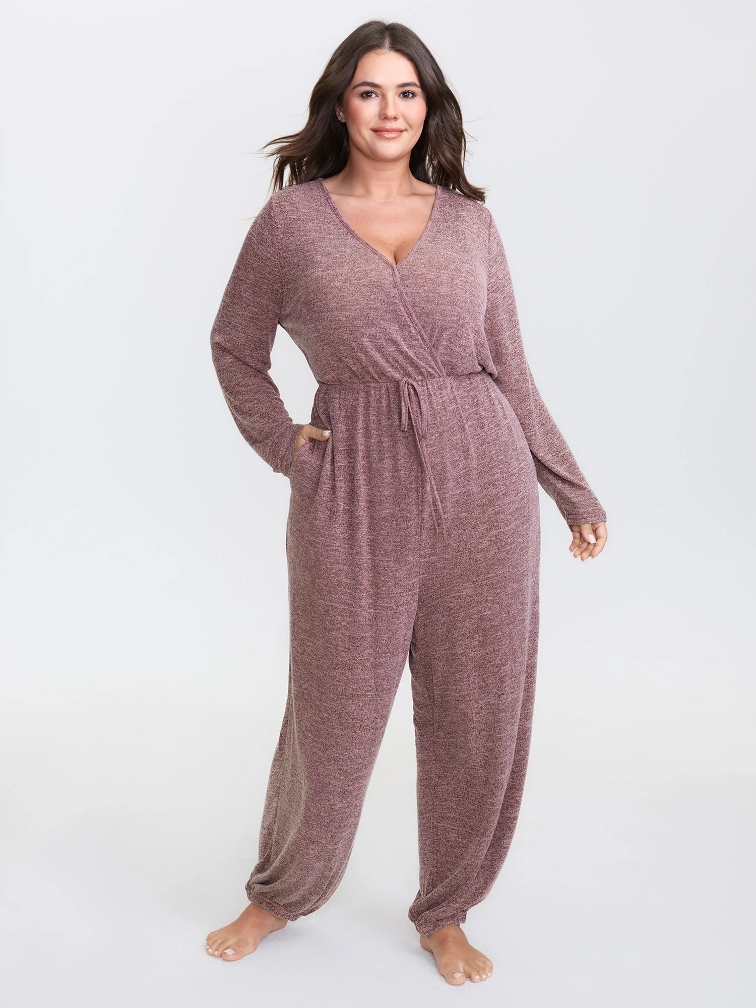 Elastic Waist Overlap Collar Lounge Jumpsuit - Image 22