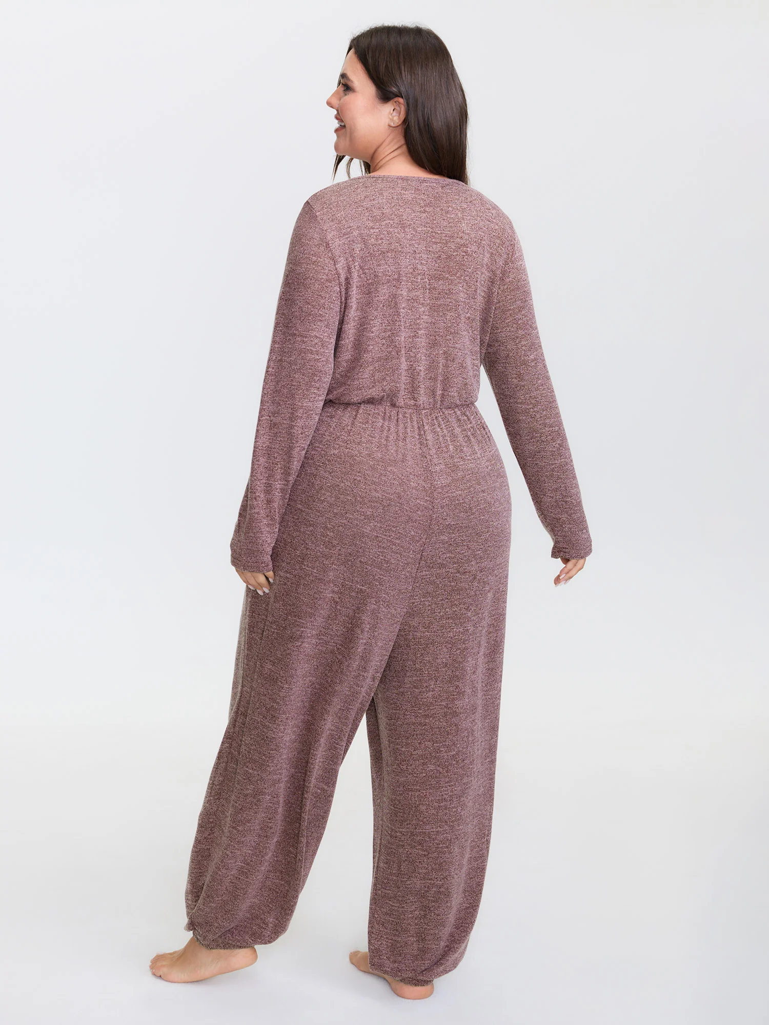 Elastic Waist Overlap Collar Lounge Jumpsuit - Image 23