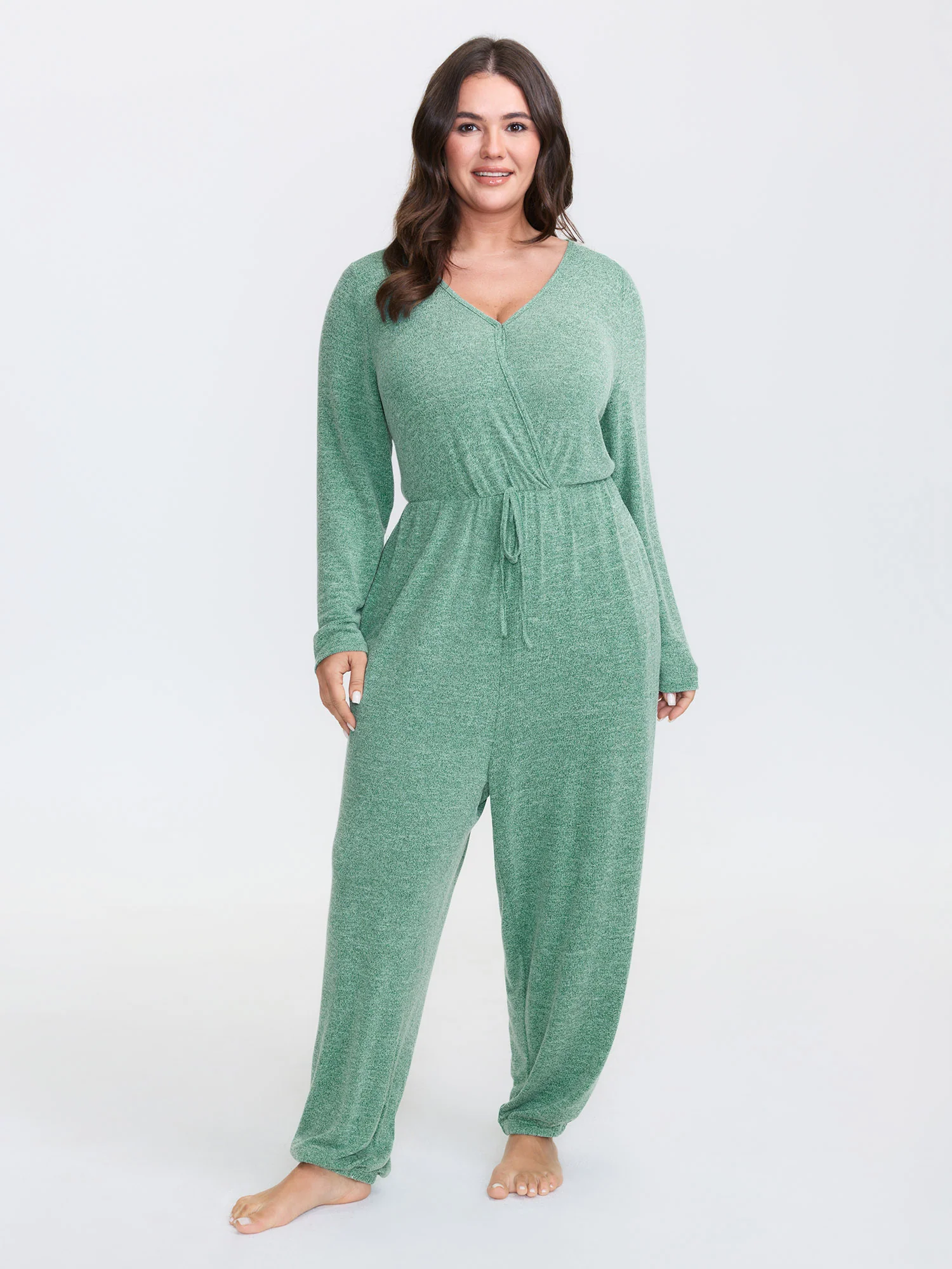 Elastic Waist Overlap Collar Lounge Jumpsuit - Image 24