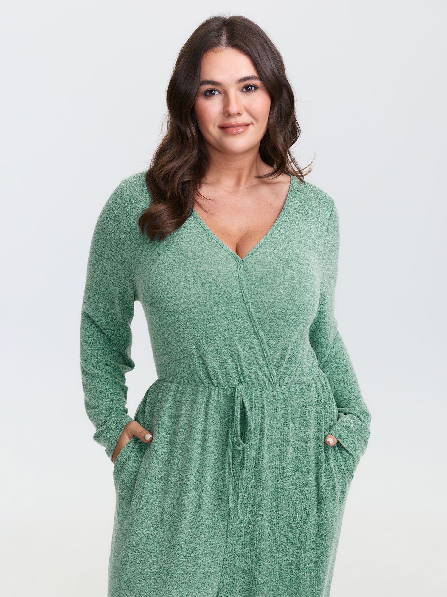 Elastic Waist Overlap Collar Lounge Jumpsuit - Image 25