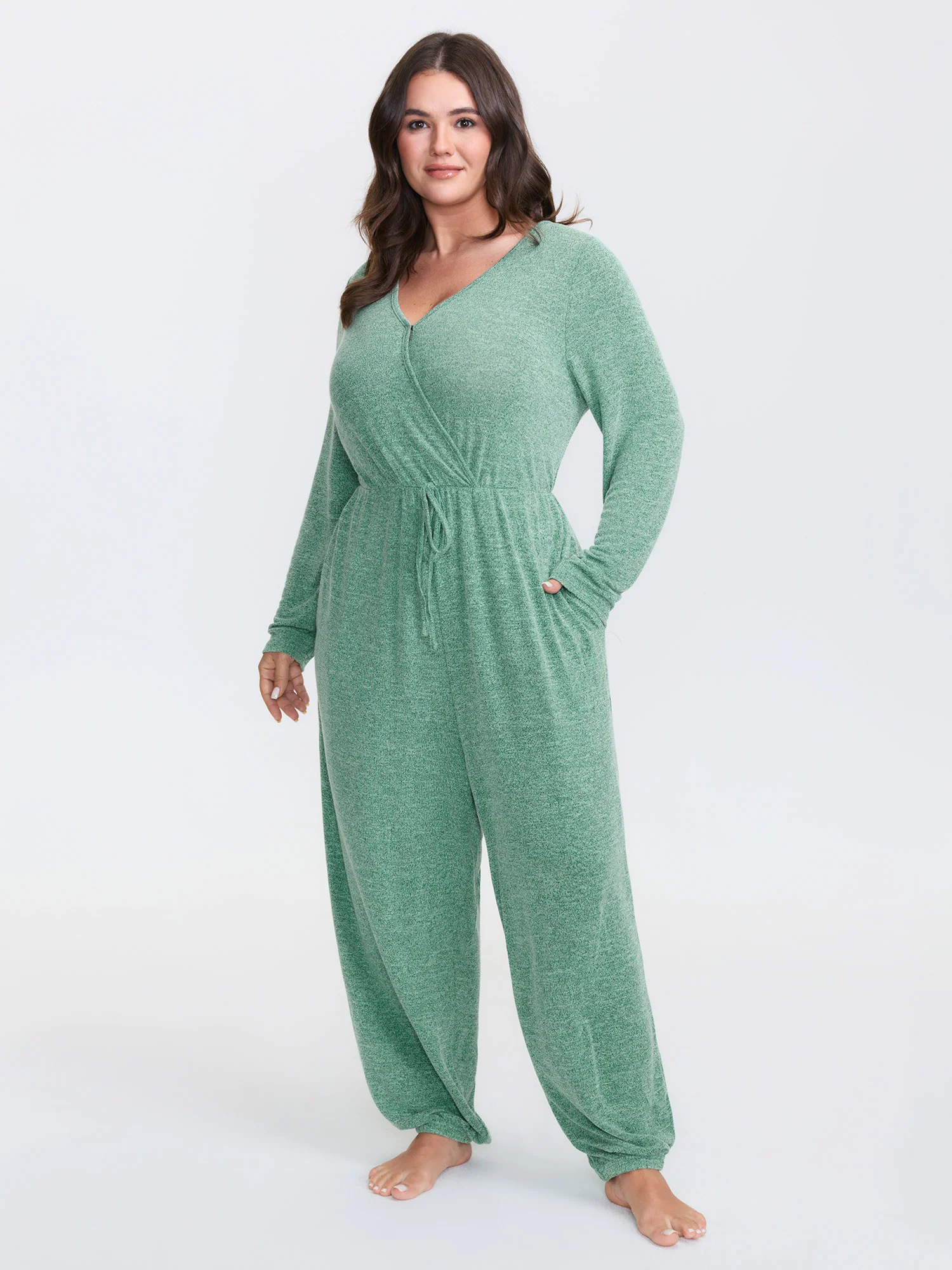 Elastic Waist Overlap Collar Lounge Jumpsuit - Image 26