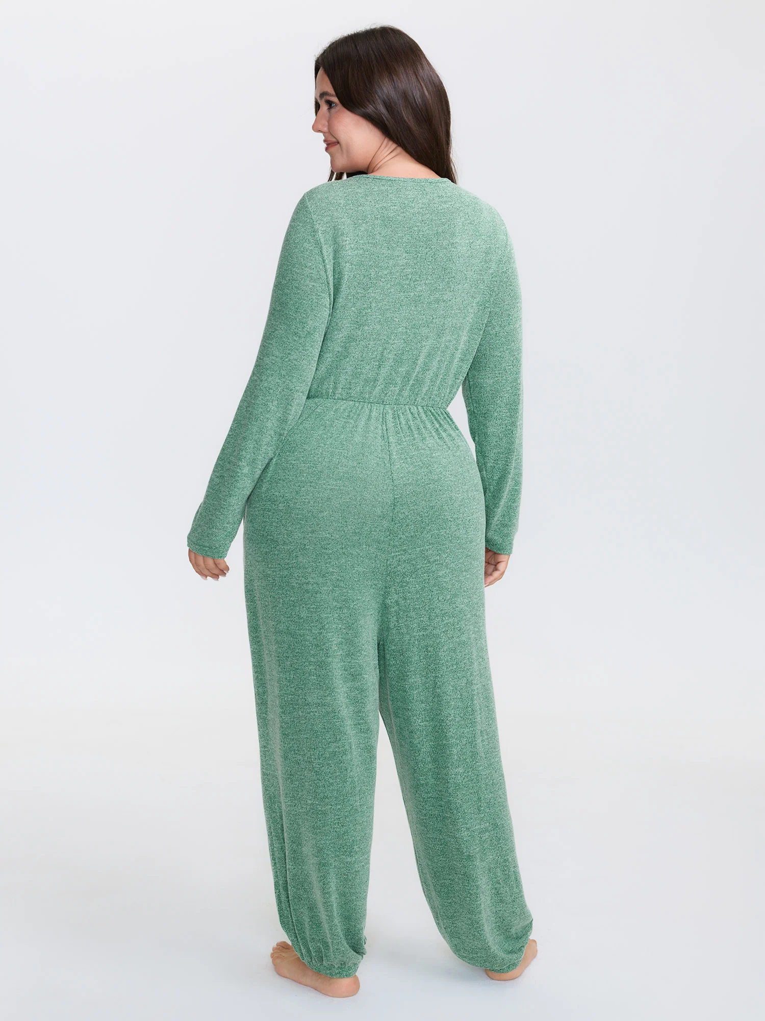 Elastic Waist Overlap Collar Lounge Jumpsuit - Image 27