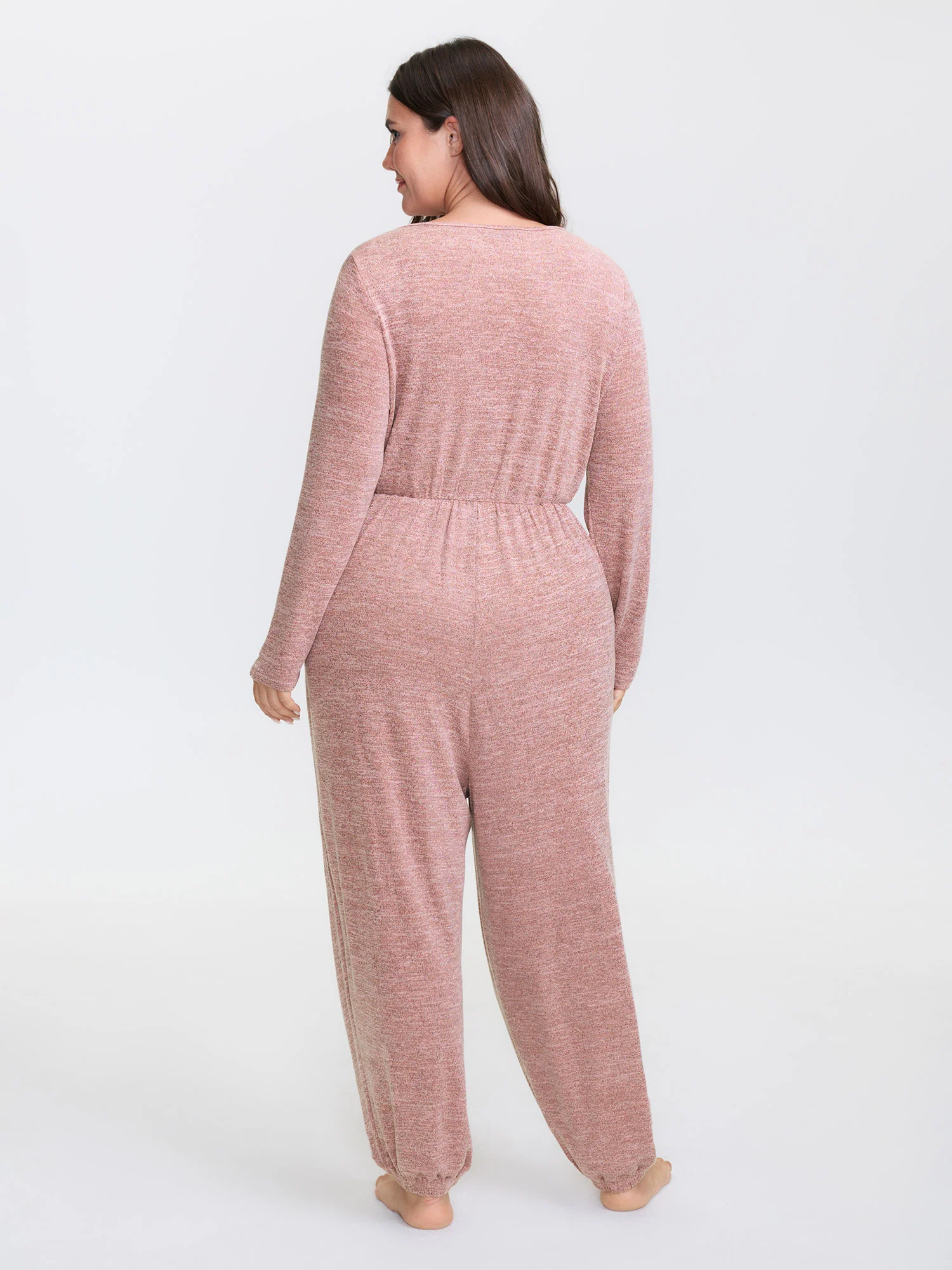 Elastic Waist Overlap Collar Lounge Jumpsuit - Image 31