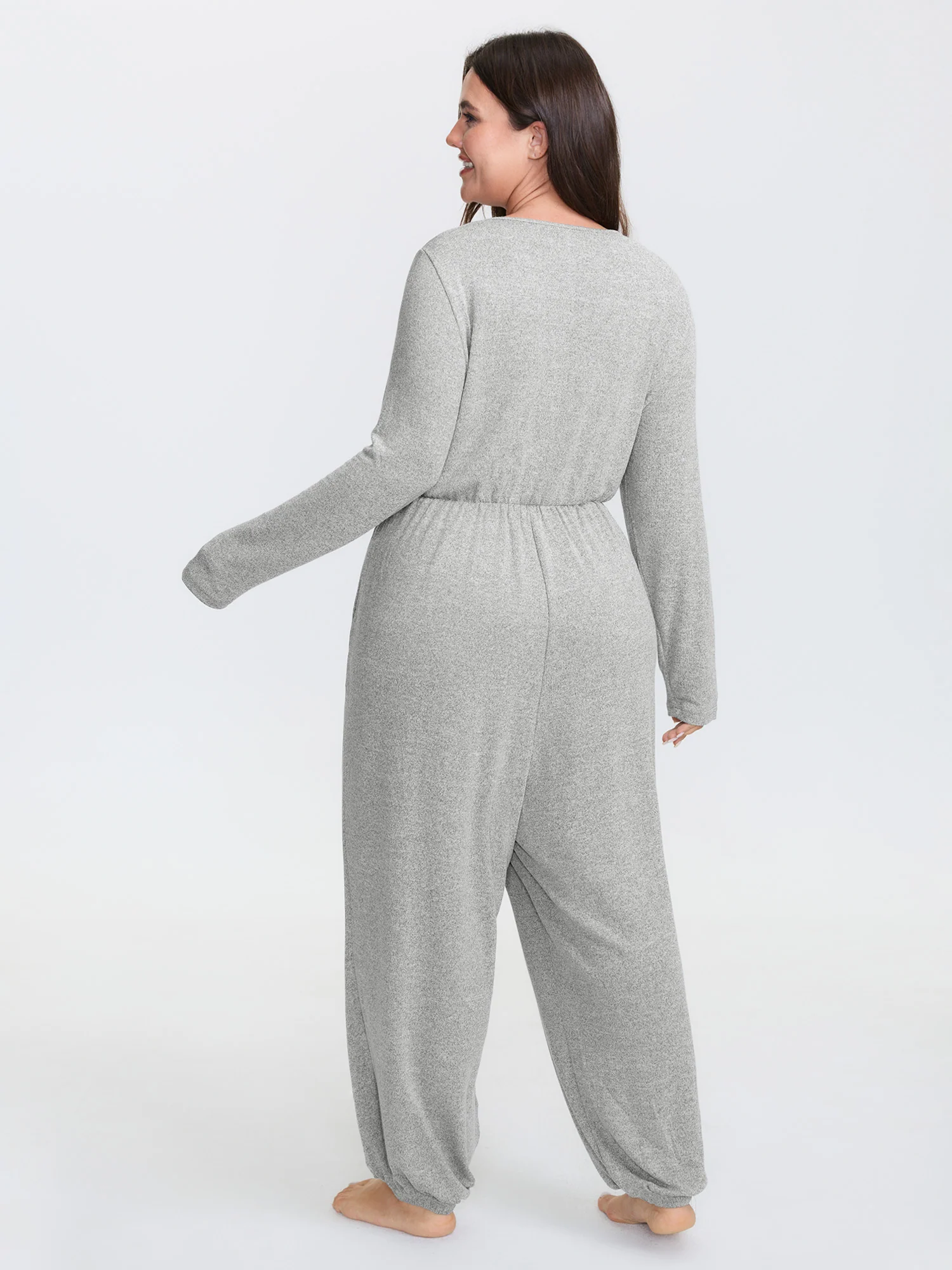 Elastic Waist Overlap Collar Lounge Jumpsuit - Image 35