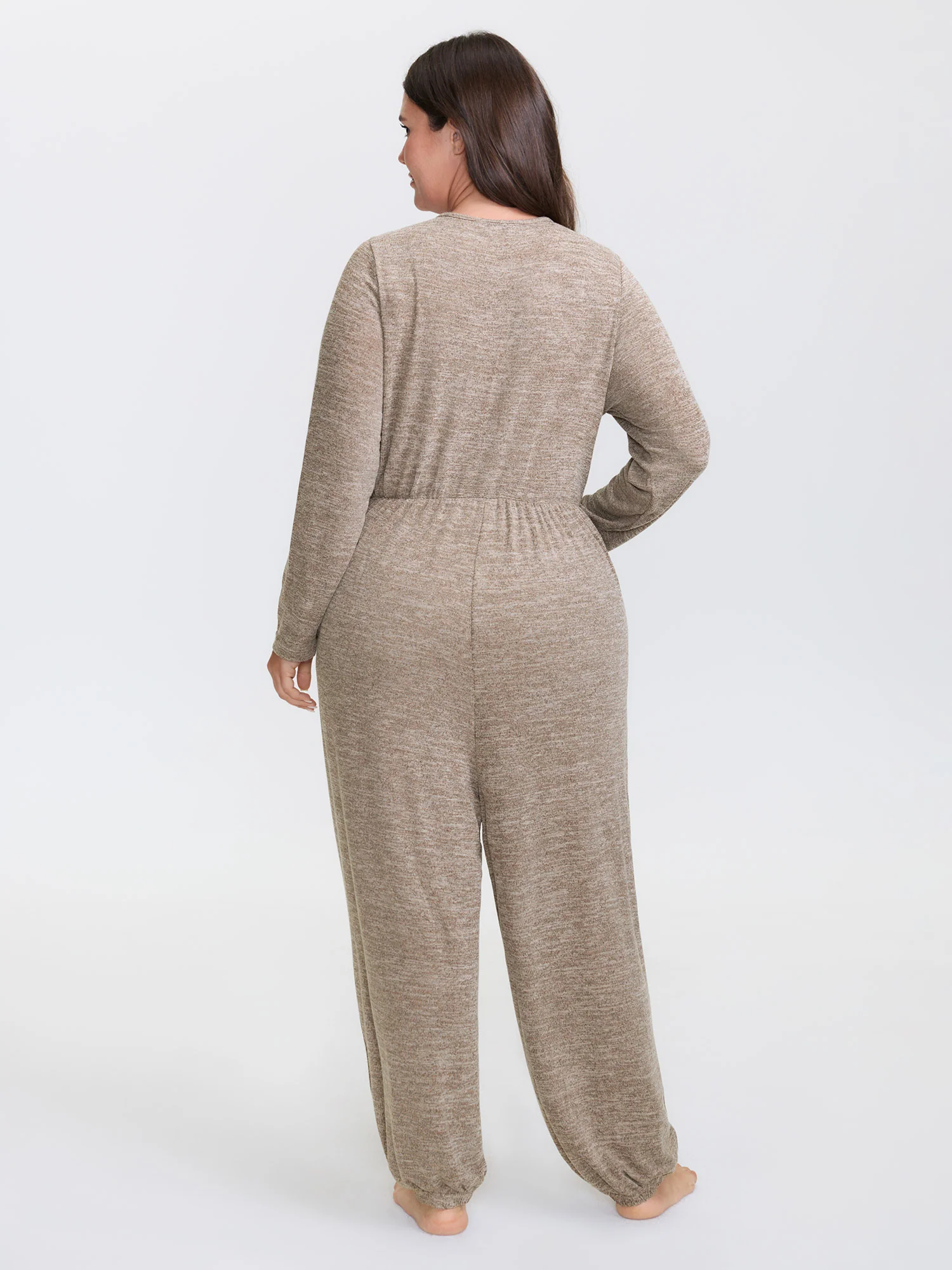 Elastic Waist Overlap Collar Lounge Jumpsuit - Image 39