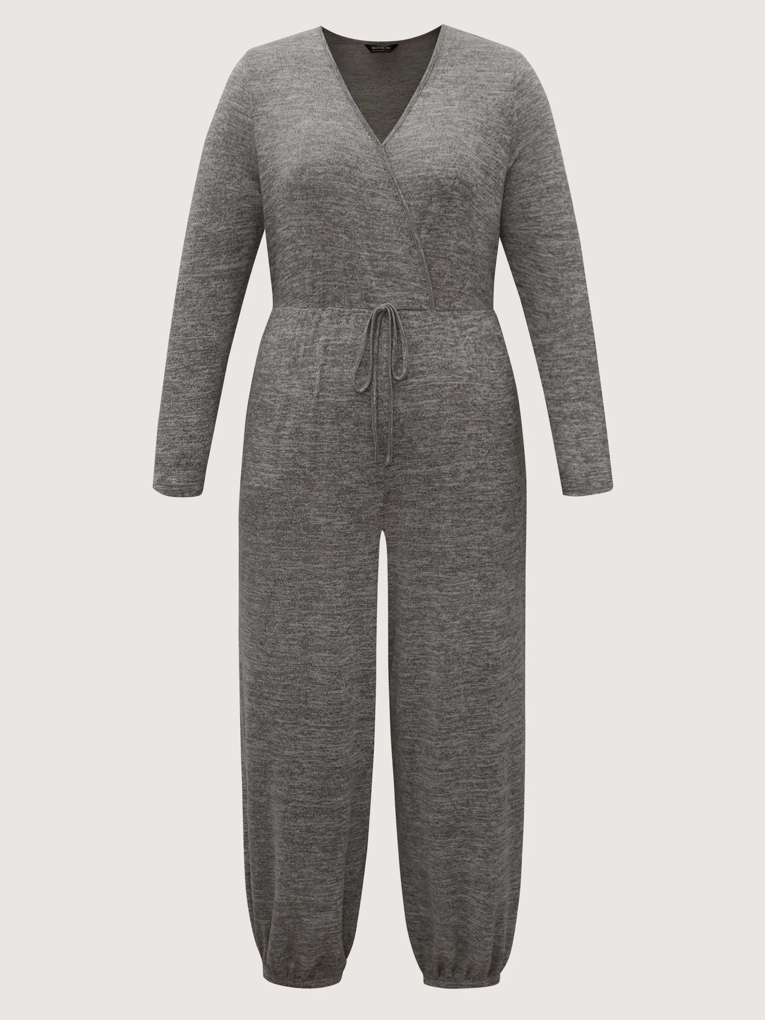 Elastic Waist Overlap Collar Lounge Jumpsuit - Image 7