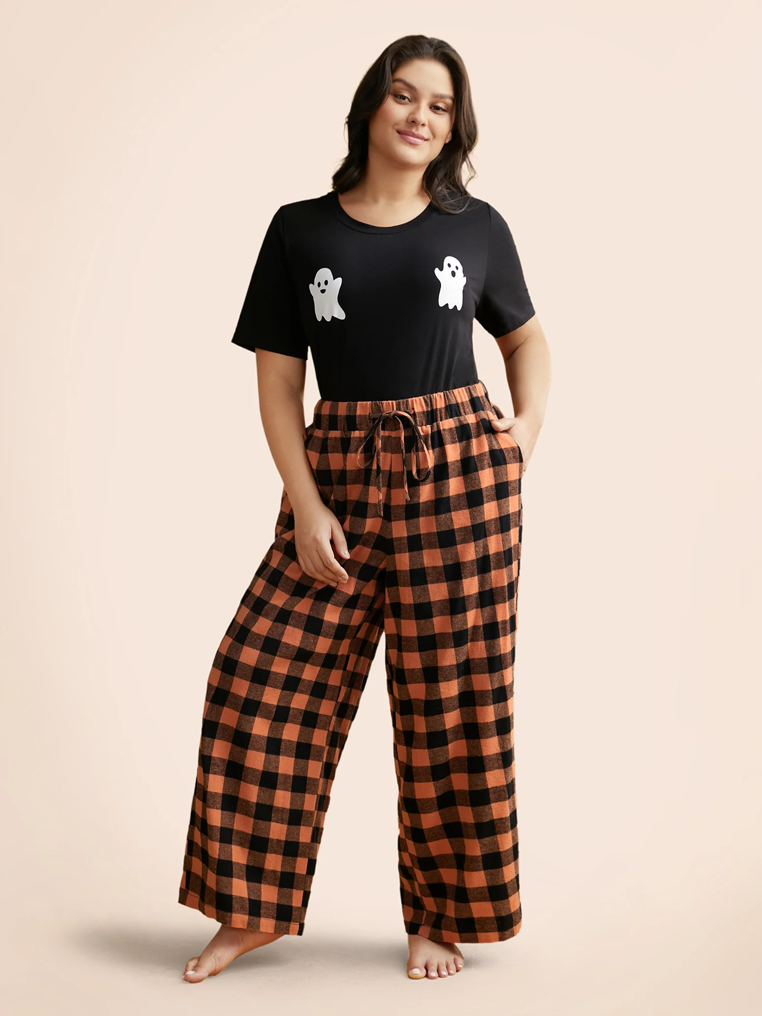 Elastic Waist Plaid Lounge Bottoms - Image 7