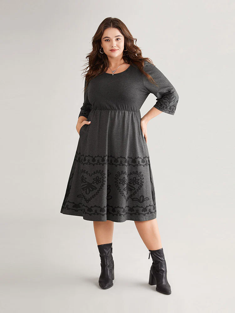 Elastic Waist Pocket Graphic Print Dress - Image 3