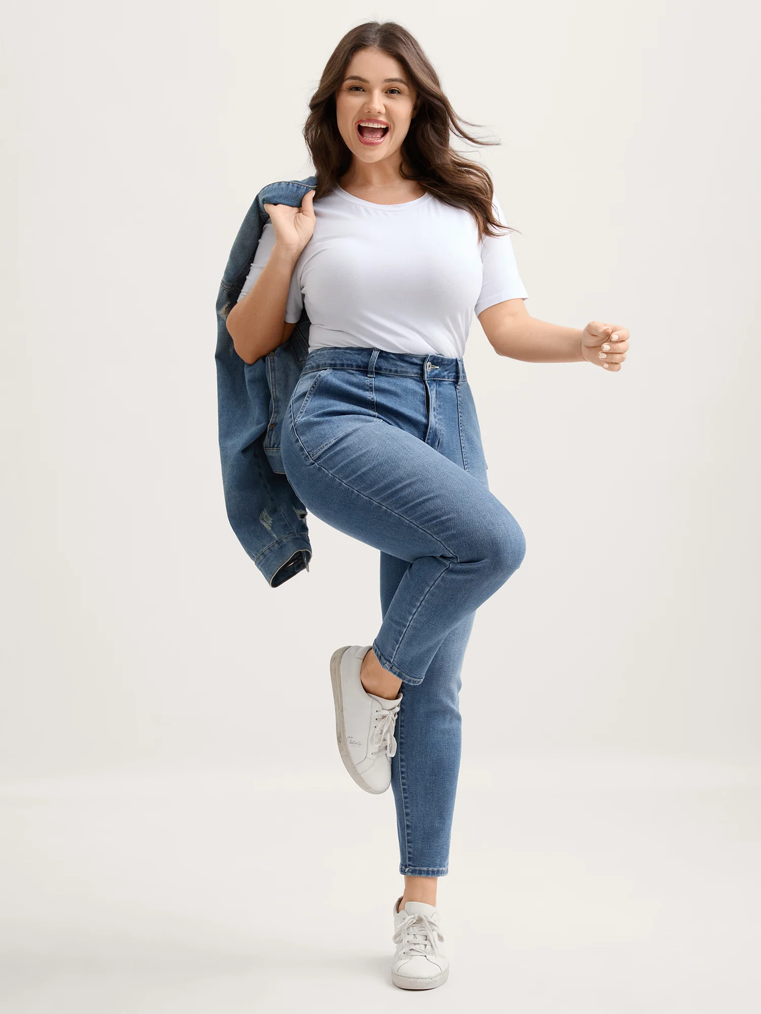Elastic Waist Skinny-Fit Pocket Jeans - Image 2