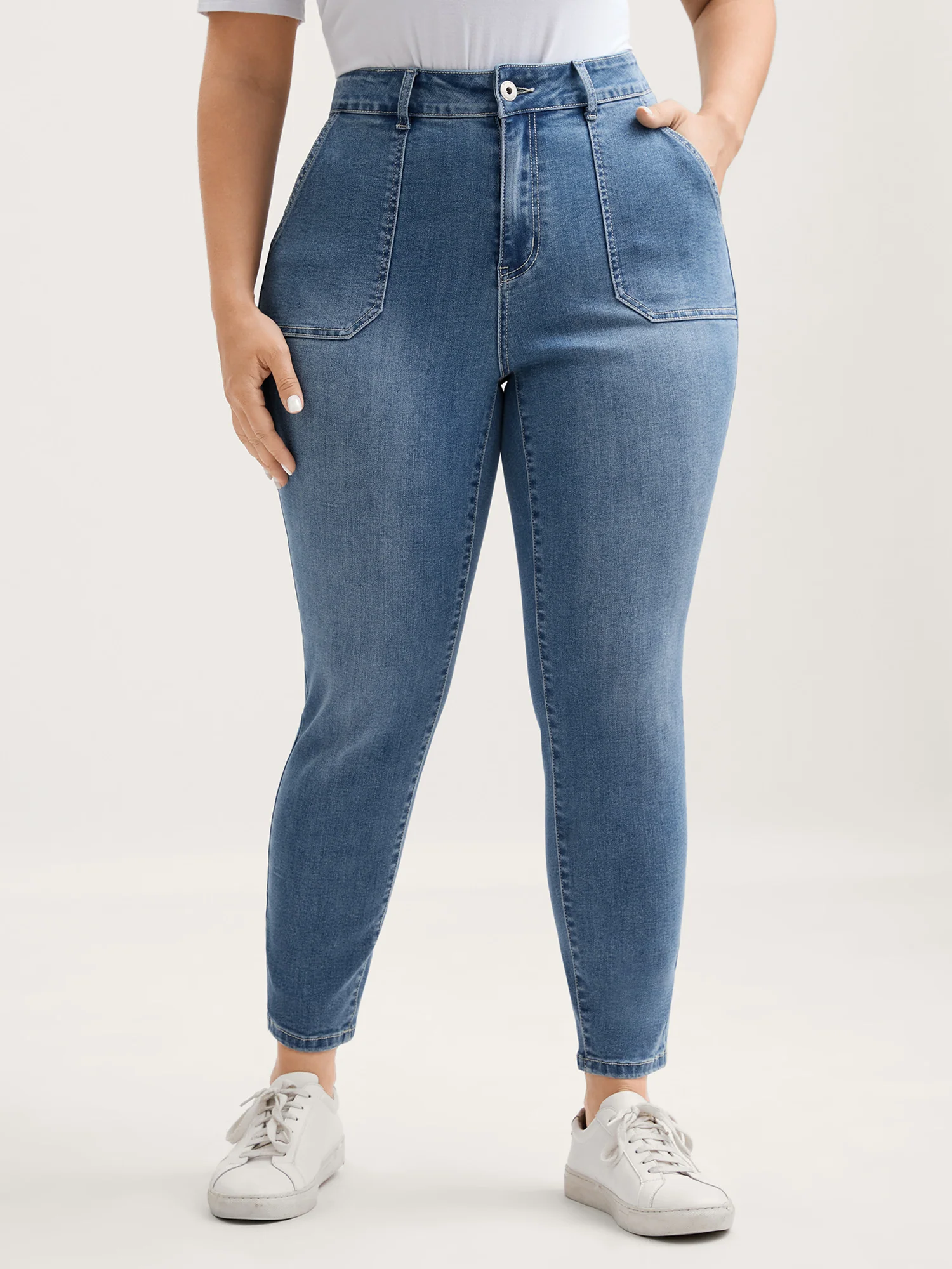 Elastic Waist Skinny-Fit Pocket Jeans - Image 4