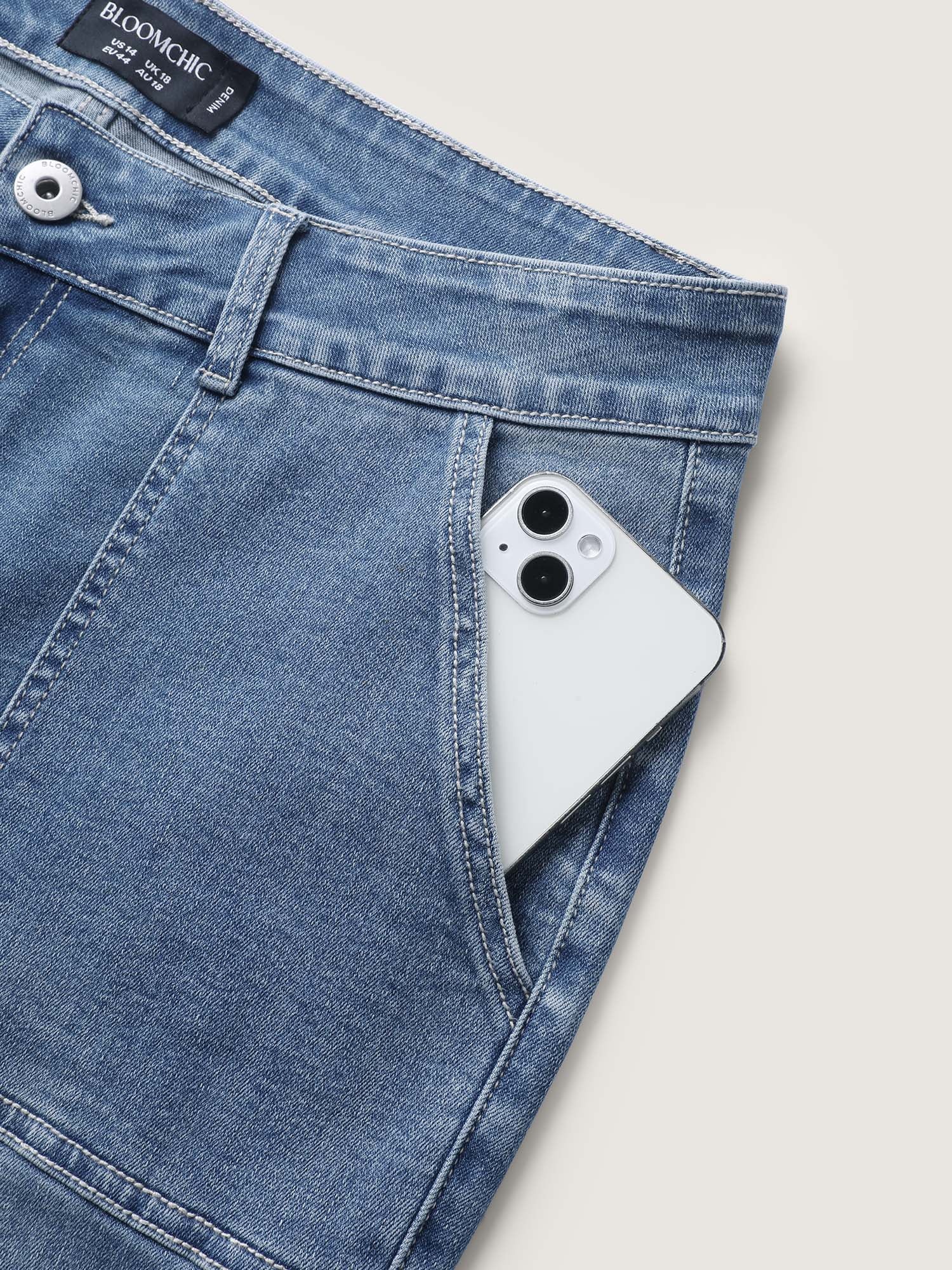 Elastic Waist Skinny-Fit Pocket Jeans - Image 6