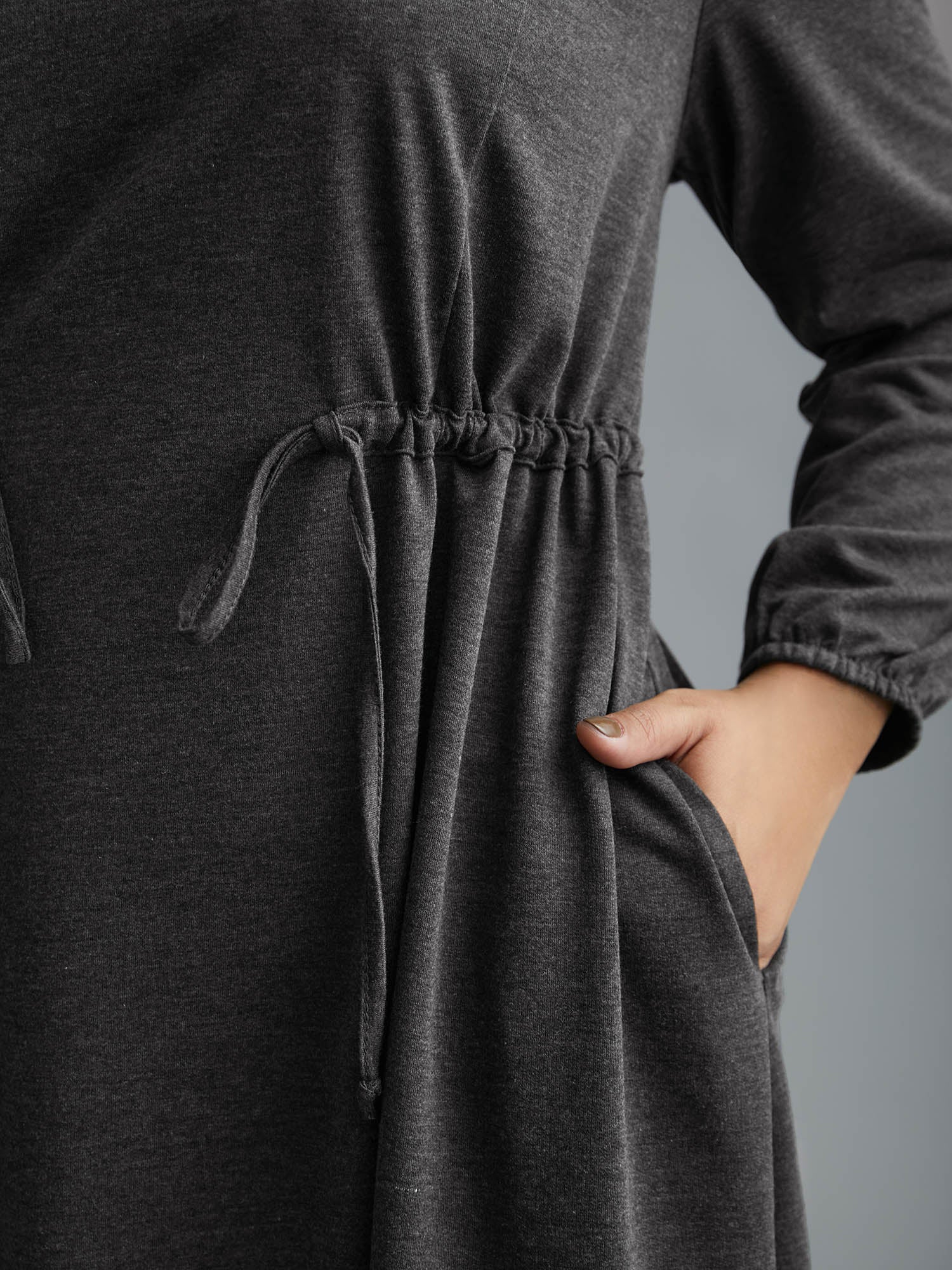 Elastic Waist Tie Round Neck Knit Midi Dress - Image 6